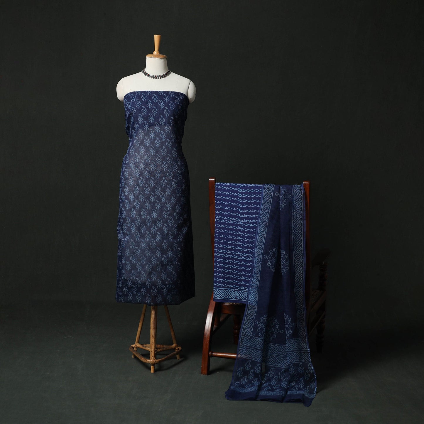 Bagru hand block print kota doria cotton natural dyed 3pc