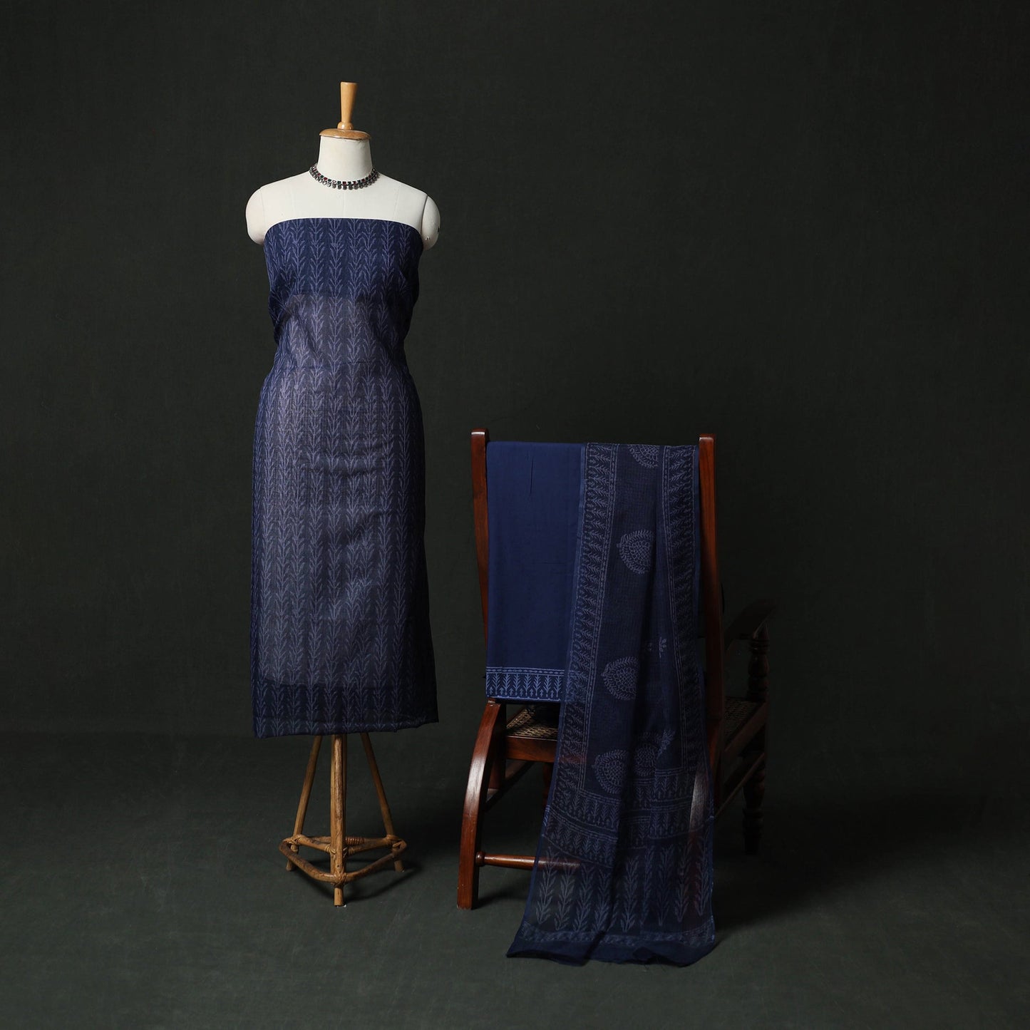 Bagru hand block print kota doria cotton natural dyed 3pc