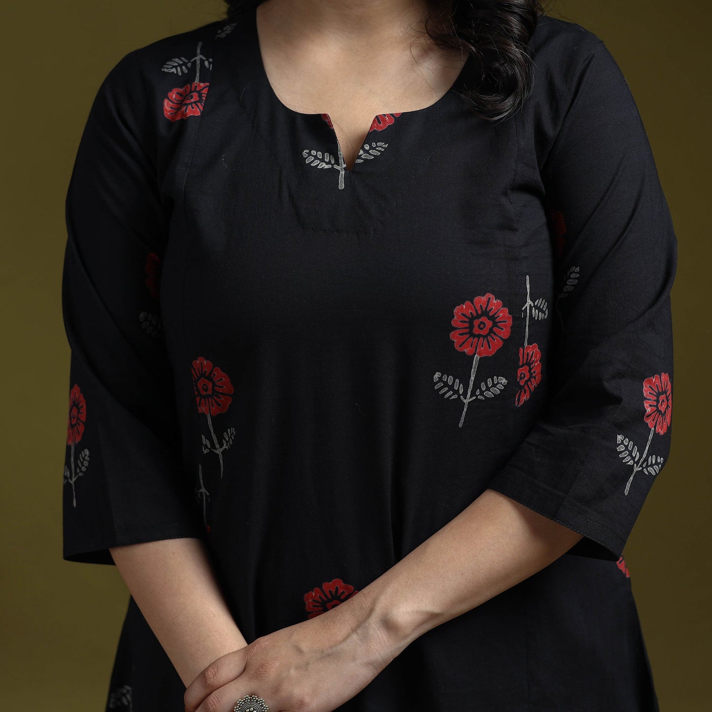 Bagru hand block print syahi begar cotton a-line kurta