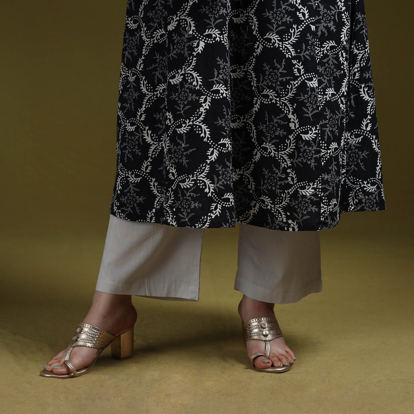 Bagru hand block print syahi begar cotton a-line kurta