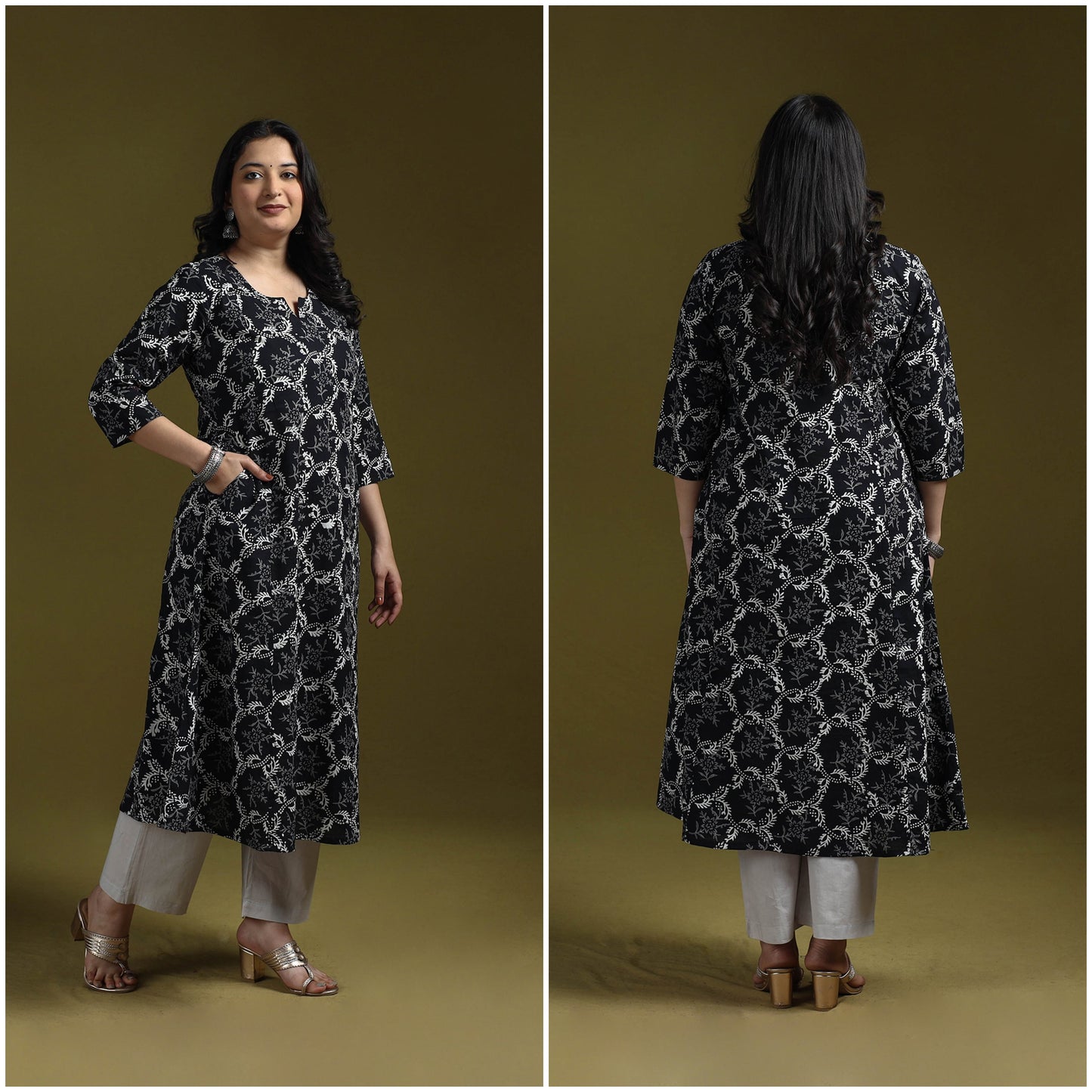 Bagru hand block print syahi begar cotton a-line kurta