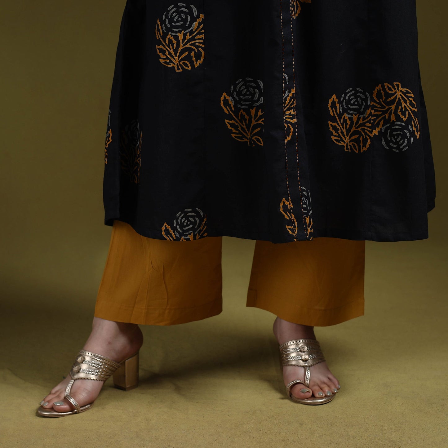 Bagru hand block print syahi begar embroidered cotton
