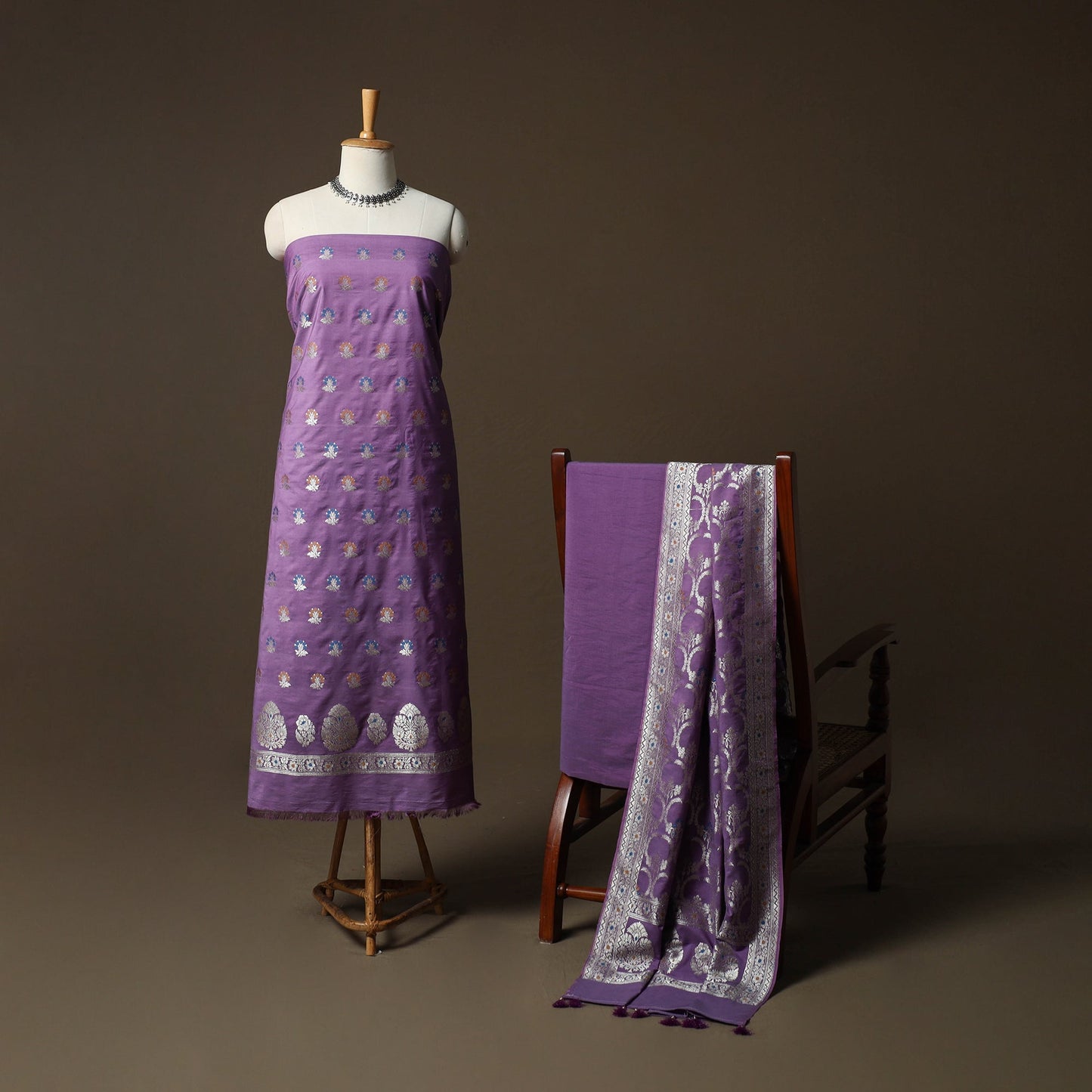 Banarasi weaving chiniya silk 3pc unstitched dress material