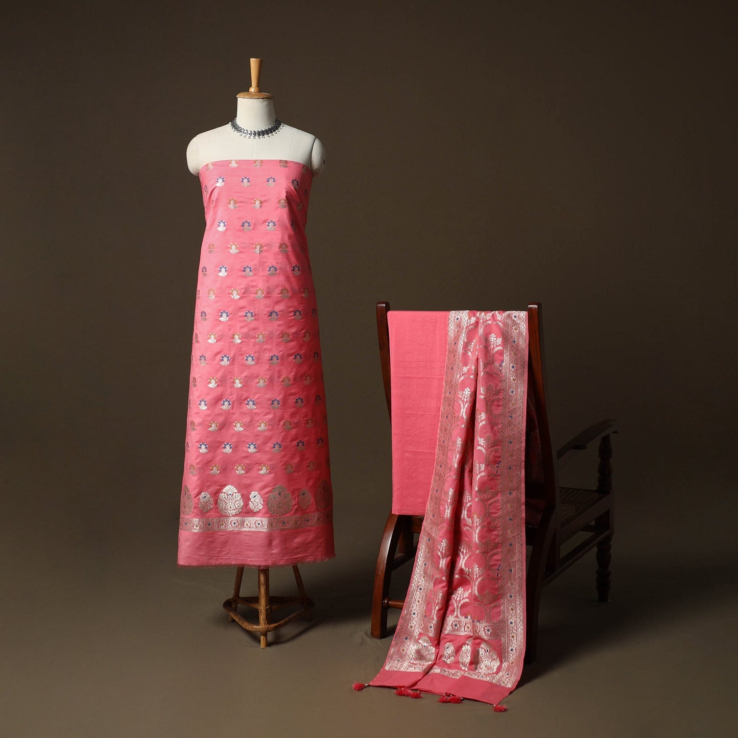 Banarasi weaving chiniya silk 3pc unstitched dress material