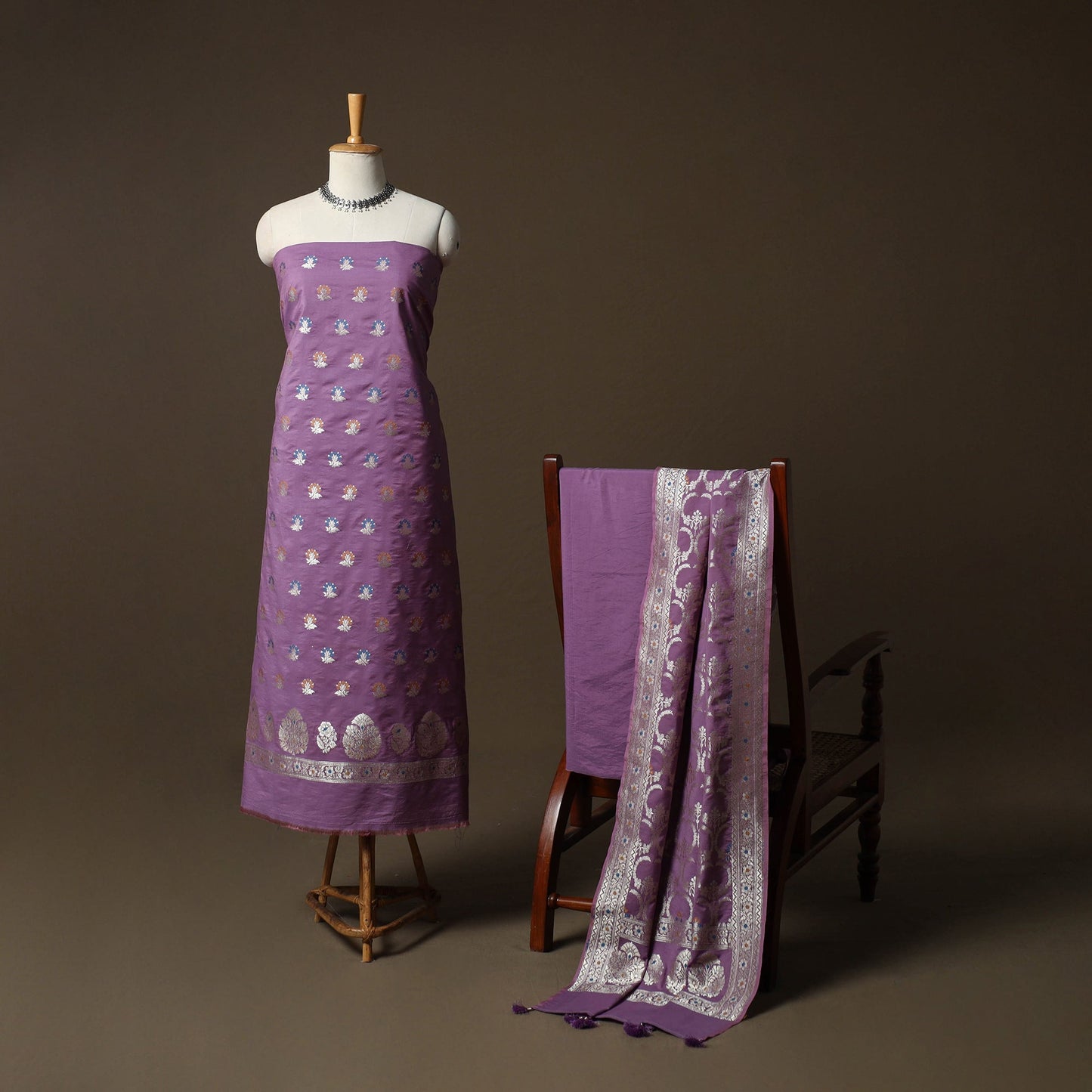 Banarasi weaving chiniya silk 3pc unstitched dress material