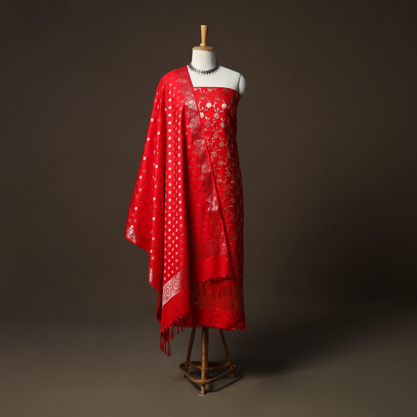 Banarasi weaving katan dupion silk 3pc unstitched dress