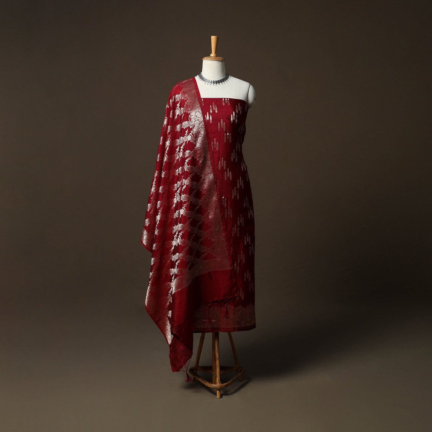 Banarasi weaving silk 3pc unstitched dress material suit