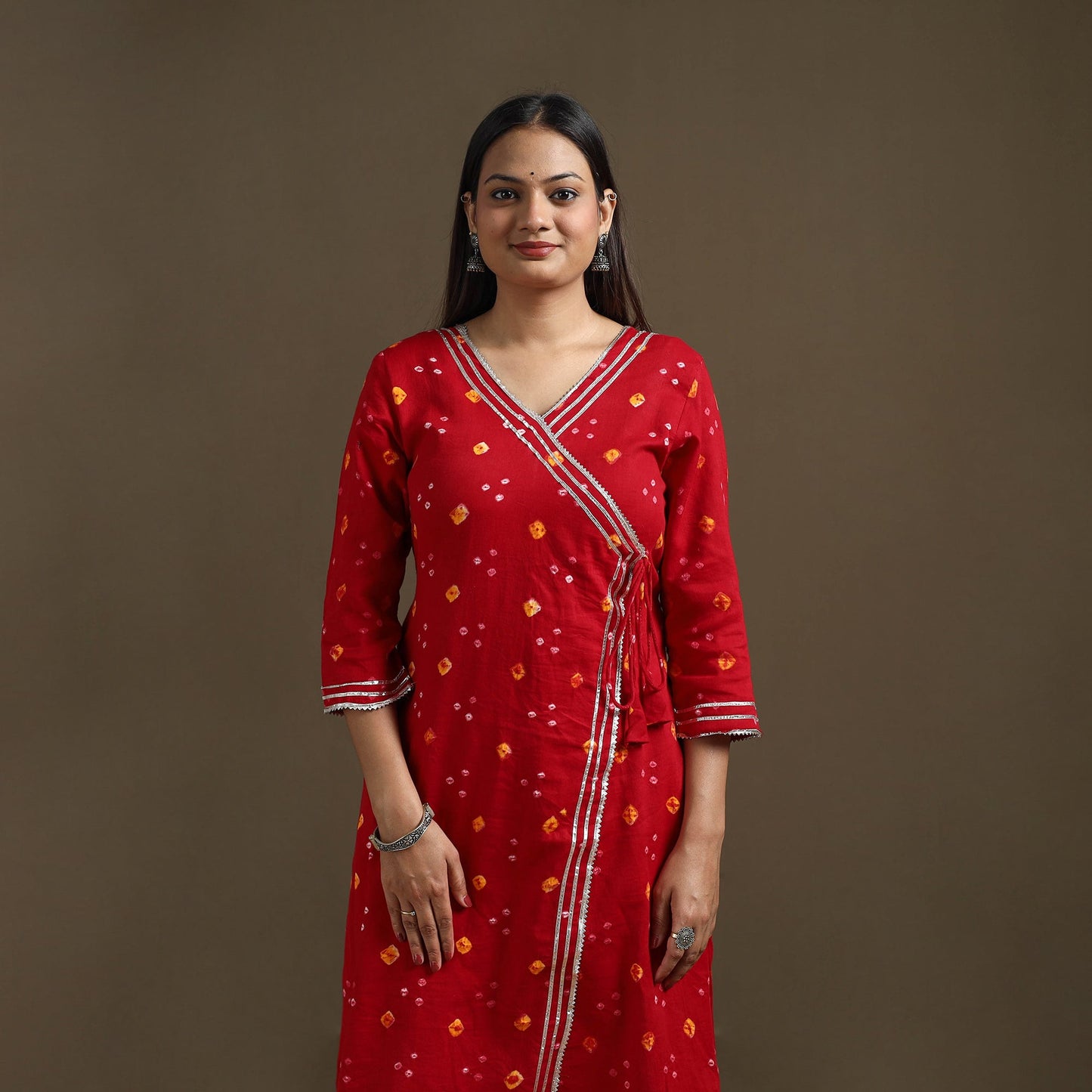 Bandhani tie-dye cotton a-line gota work kurta for women 10