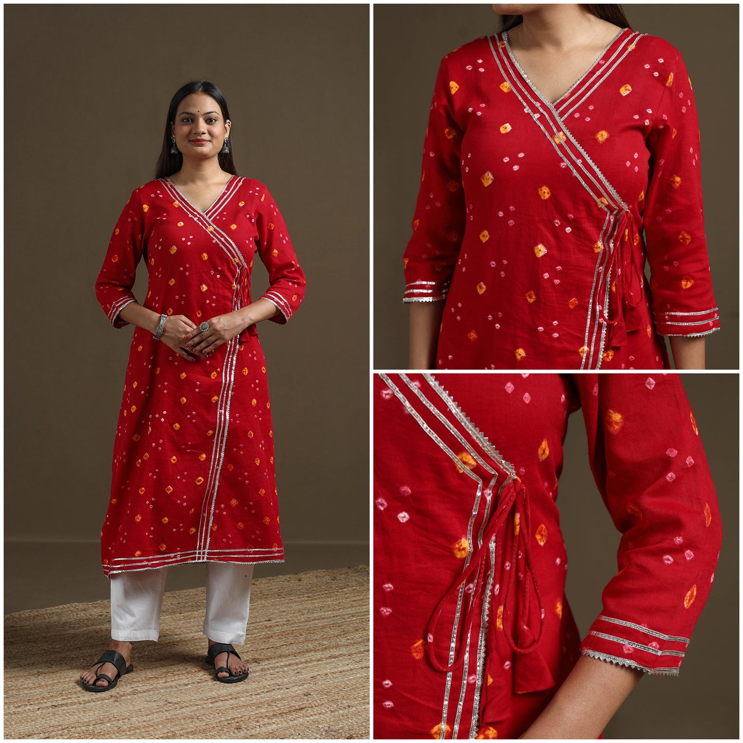 Bandhani tie-dye cotton a-line gota work kurta for women 10
