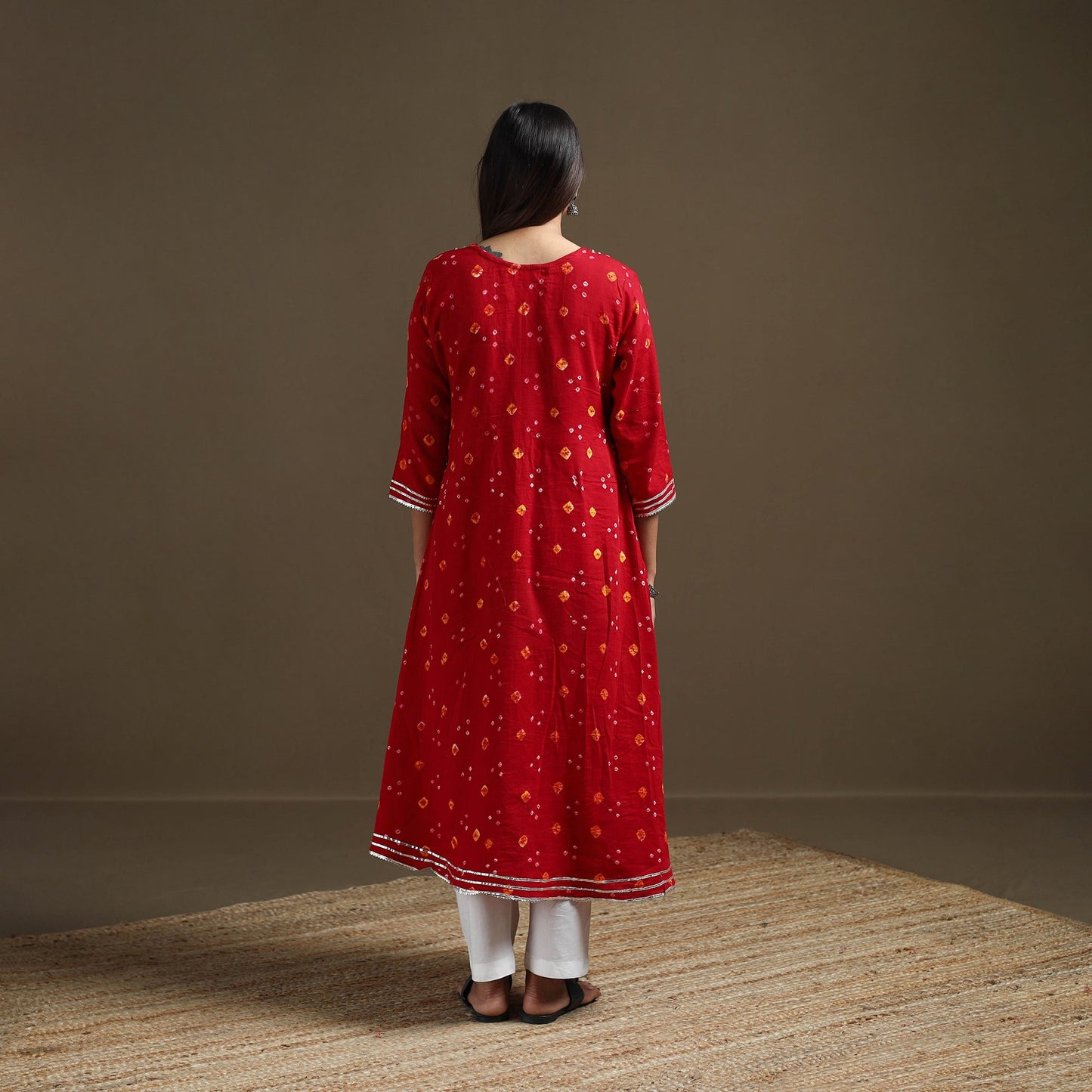 Bandhani tie-dye cotton a-line gota work kurta for women 10