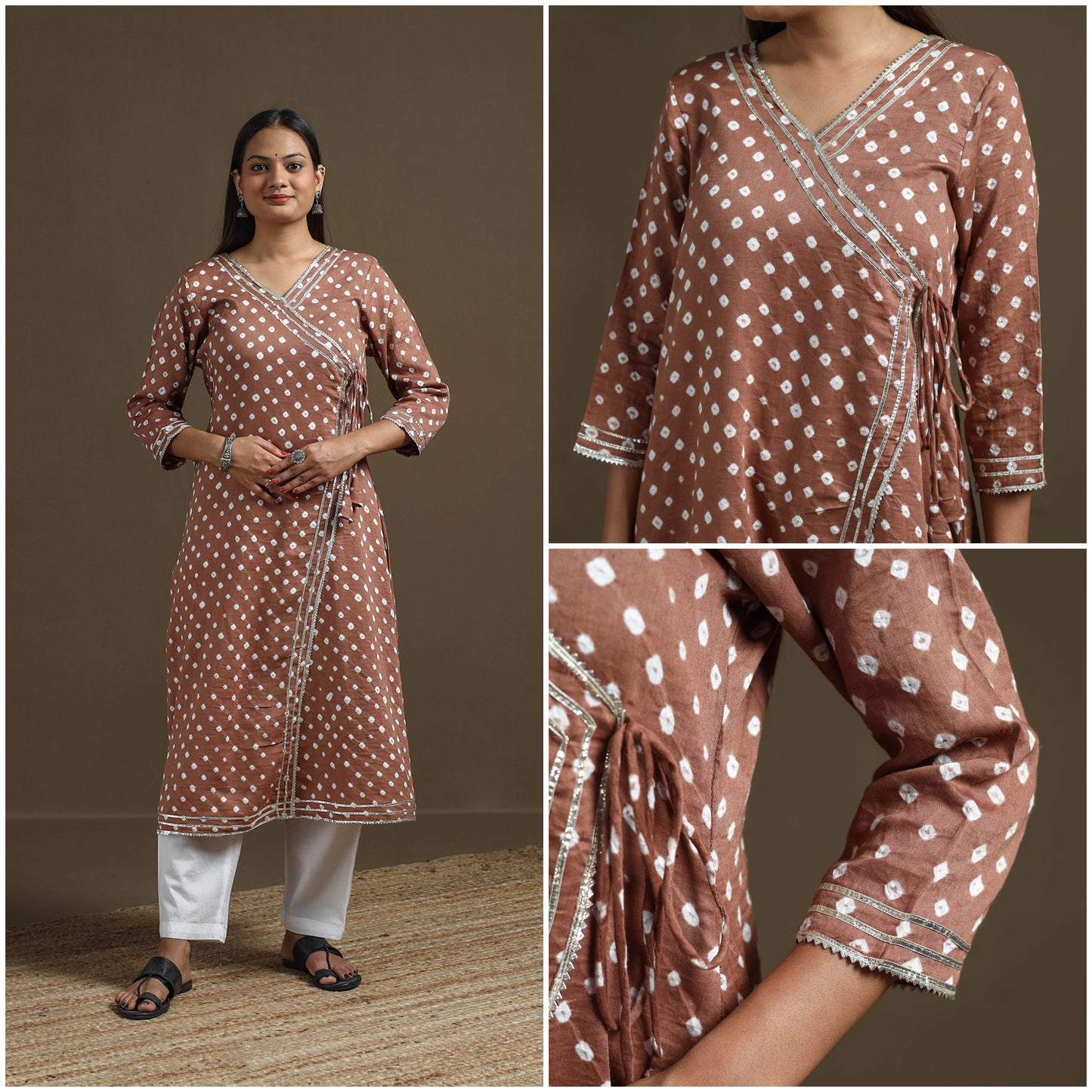 Bandhani tie-dye cotton a-line gota work kurta for women 11