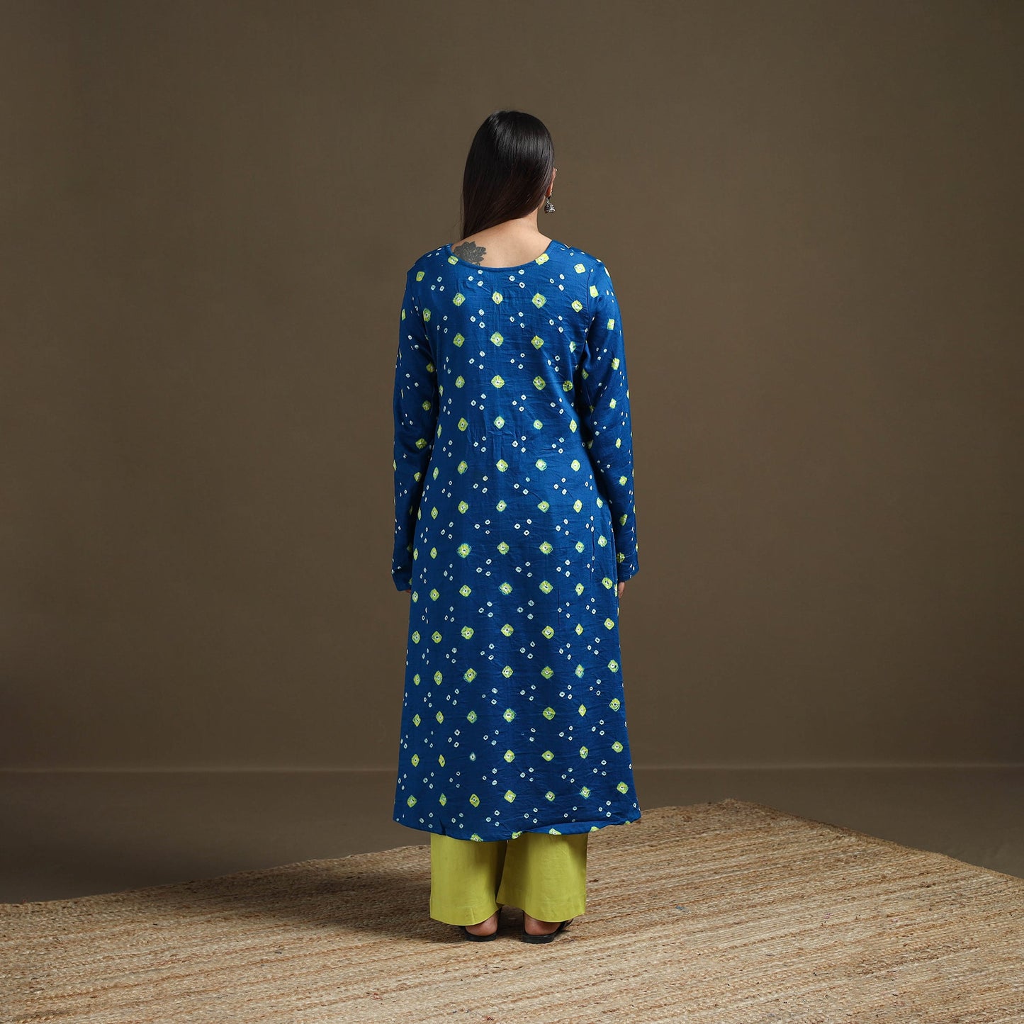 Bandhani tie-dye cotton a-line kurta for women 03