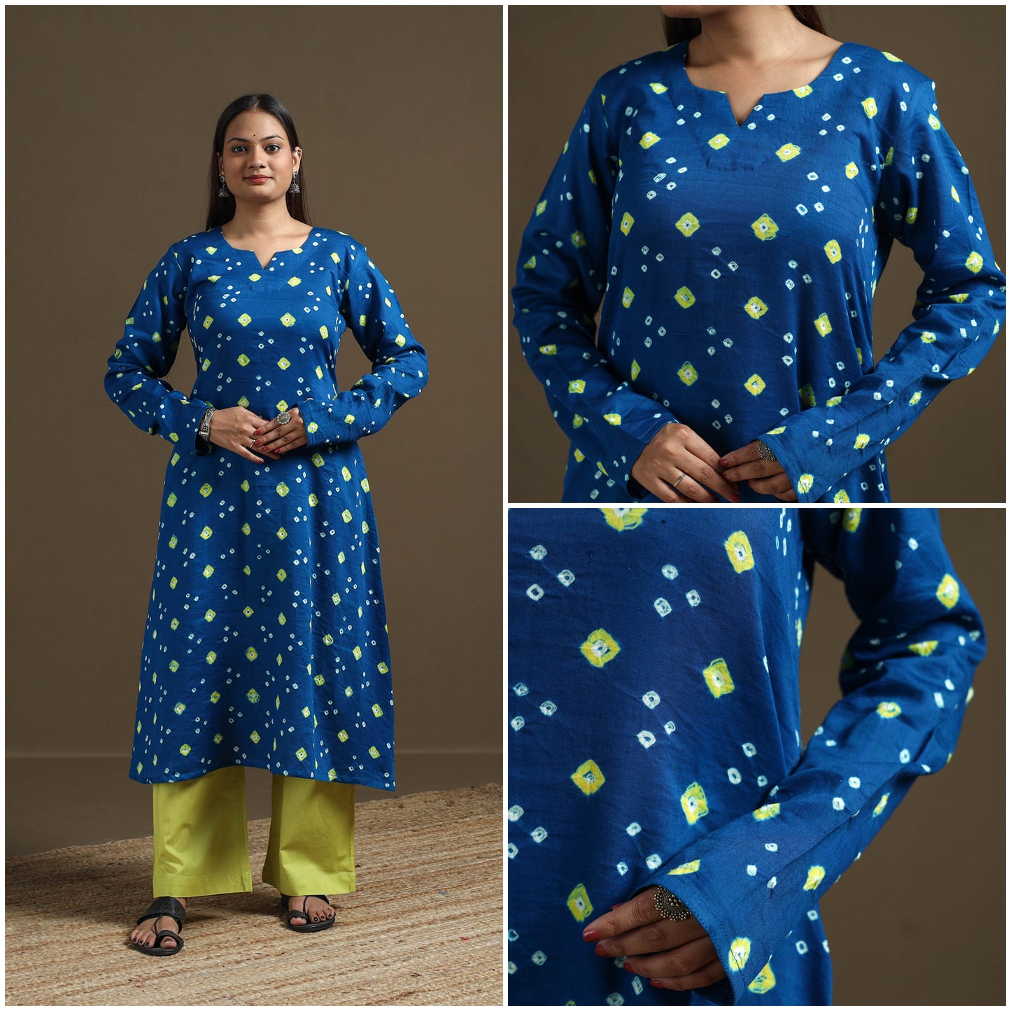 Bandhani tie-dye cotton a-line kurta for women 03