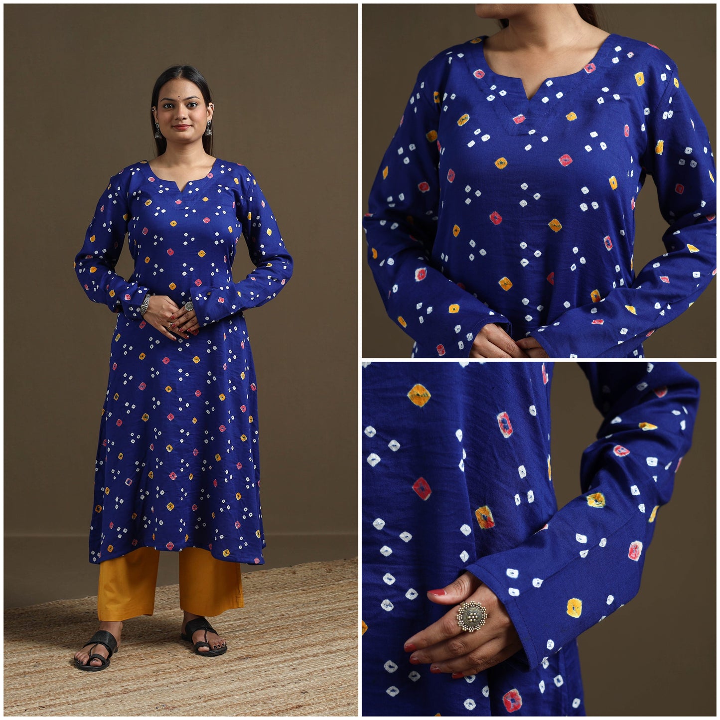 Bandhani tie-dye cotton a-line kurta for women 04