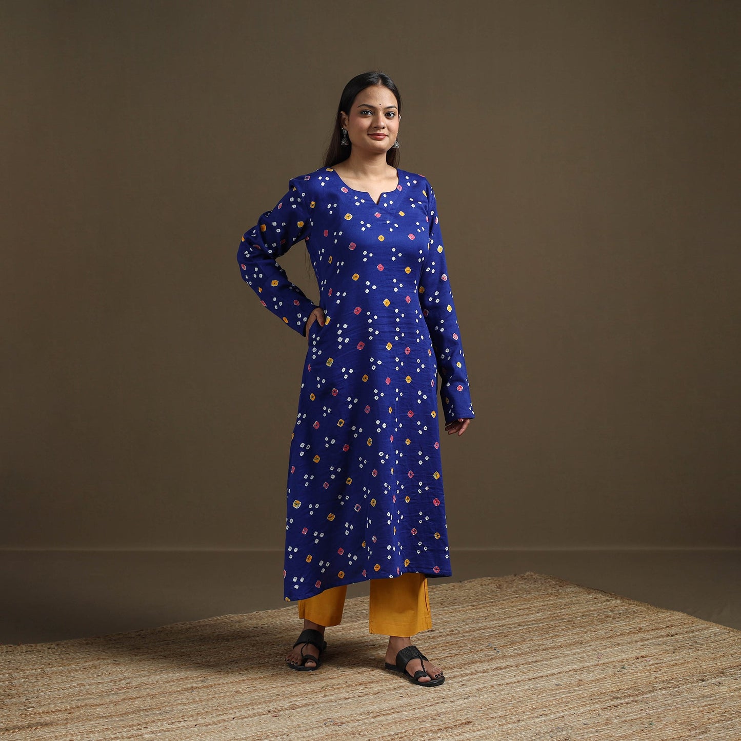 Bandhani tie-dye cotton a-line kurta for women 04