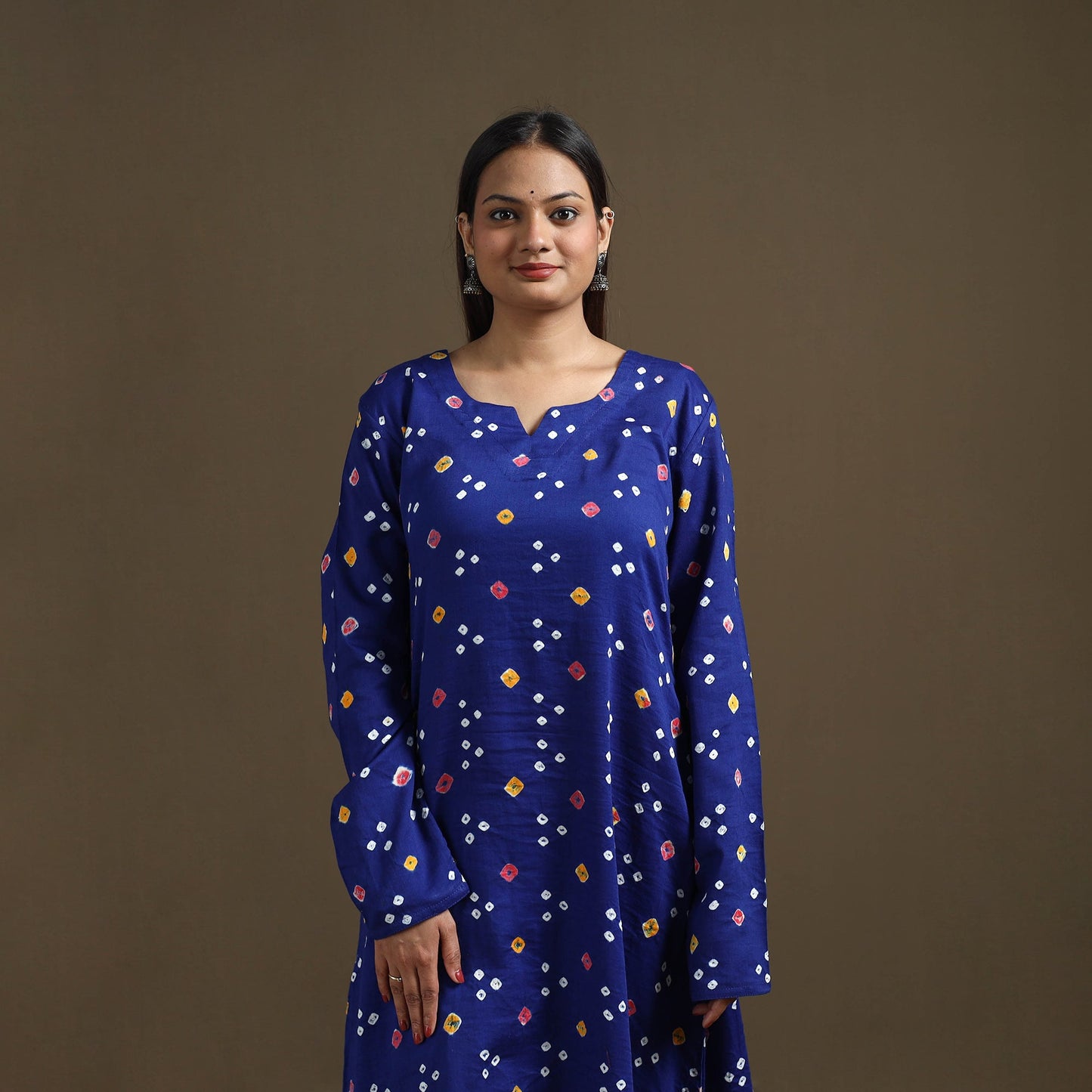 Bandhani tie-dye cotton a-line kurta for women 04