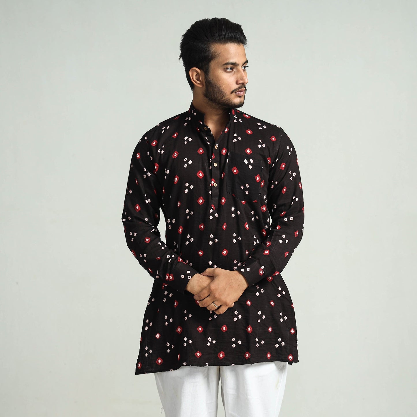 Bandhani Tie-Dye Cotton Men Short Kurta