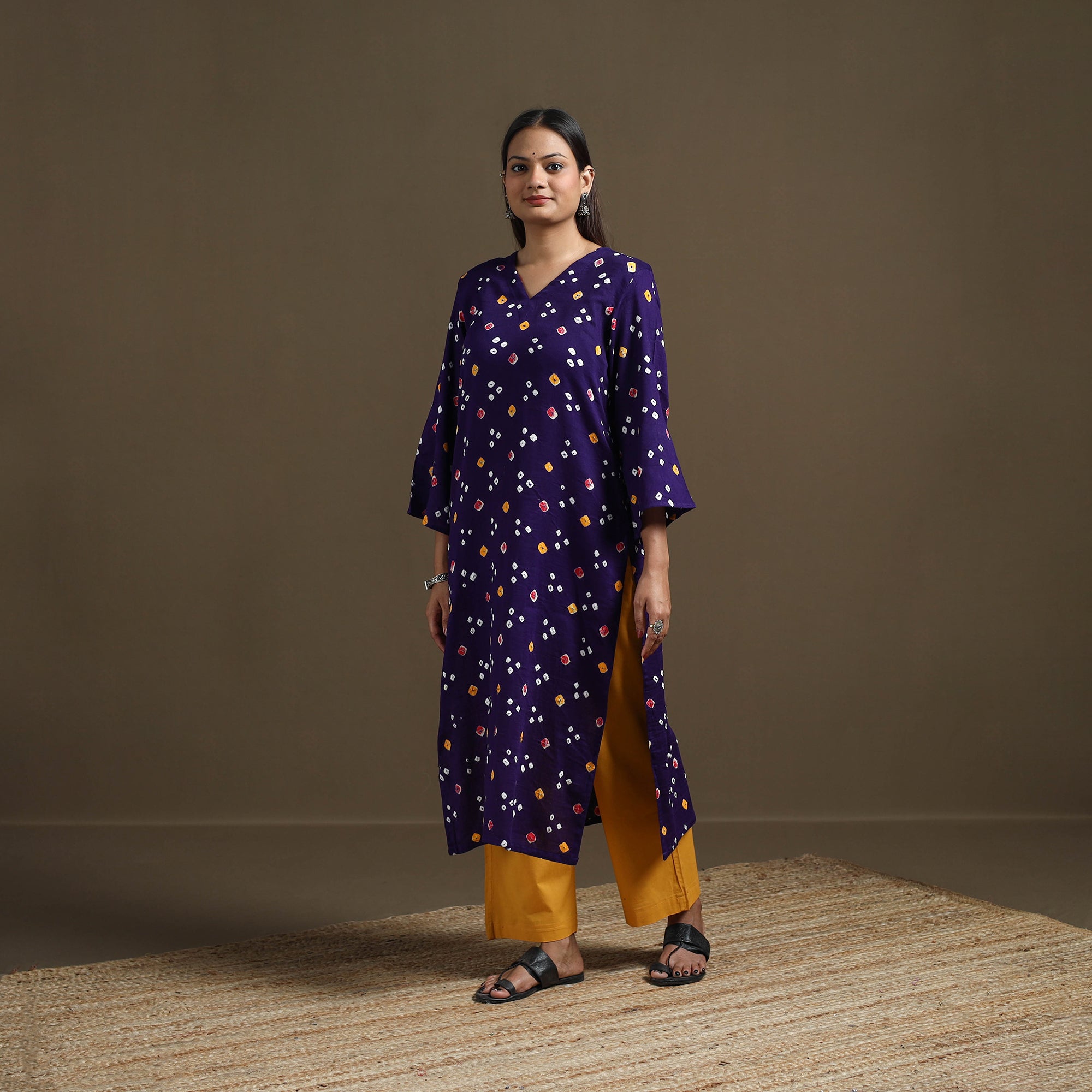 Blue - Bandhani Tie-Dye Cotton Straight Kurta for women 06