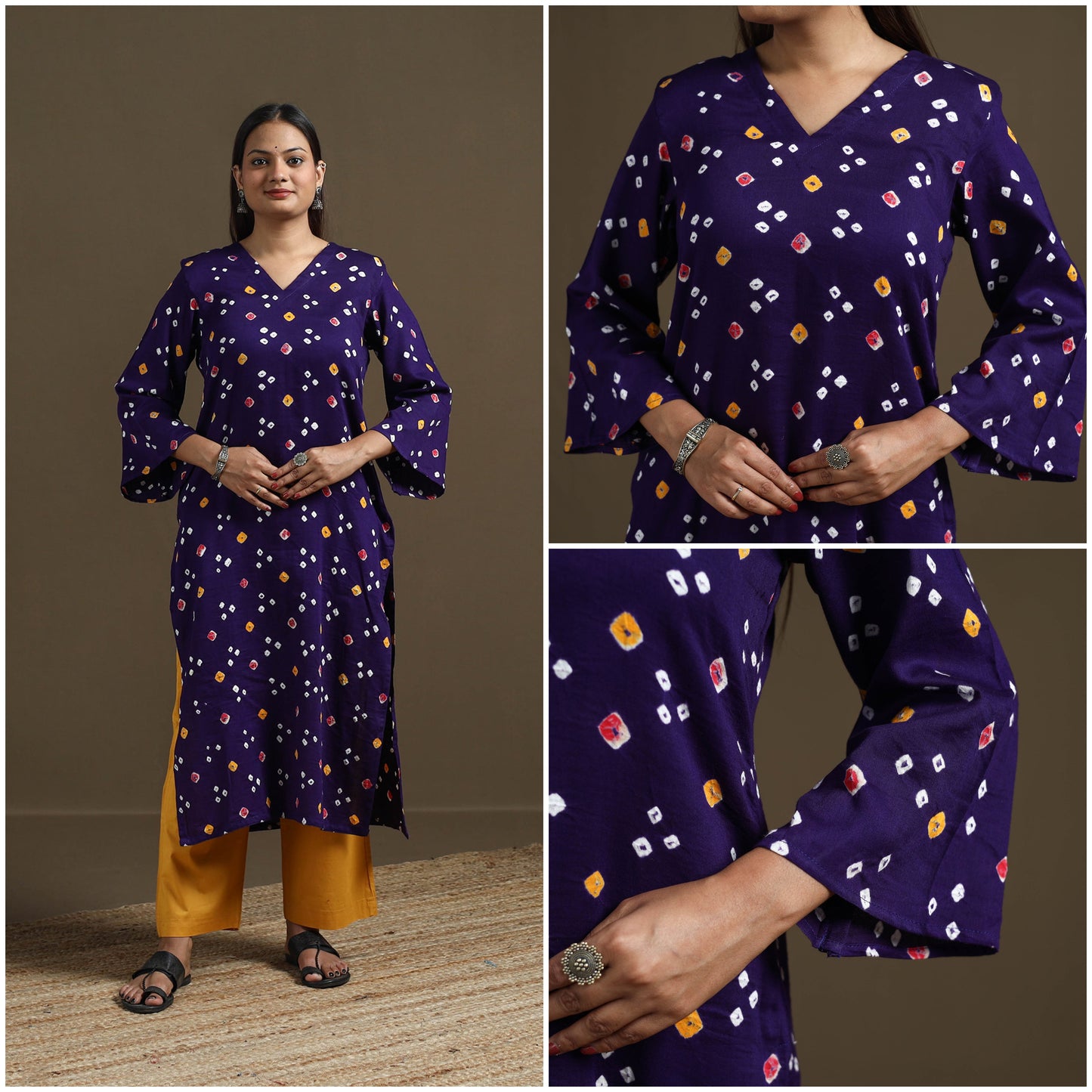 Bandhani tie-dye cotton straight kurta for women 06