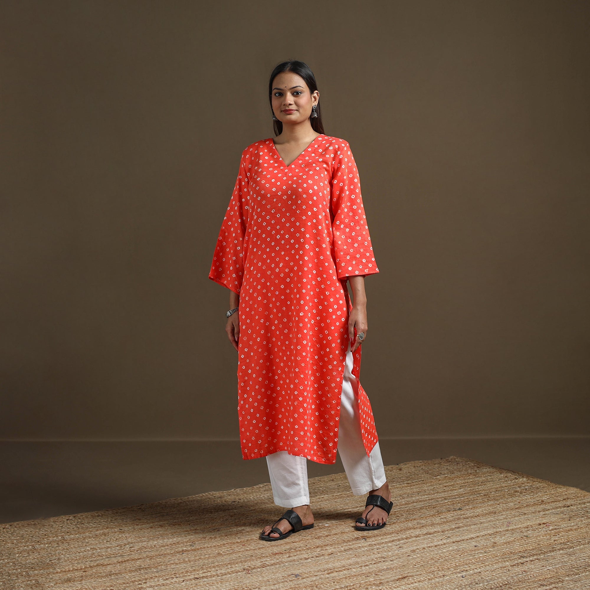 Red - Bandhani Tie-Dye Cotton Straight Kurta for women 07