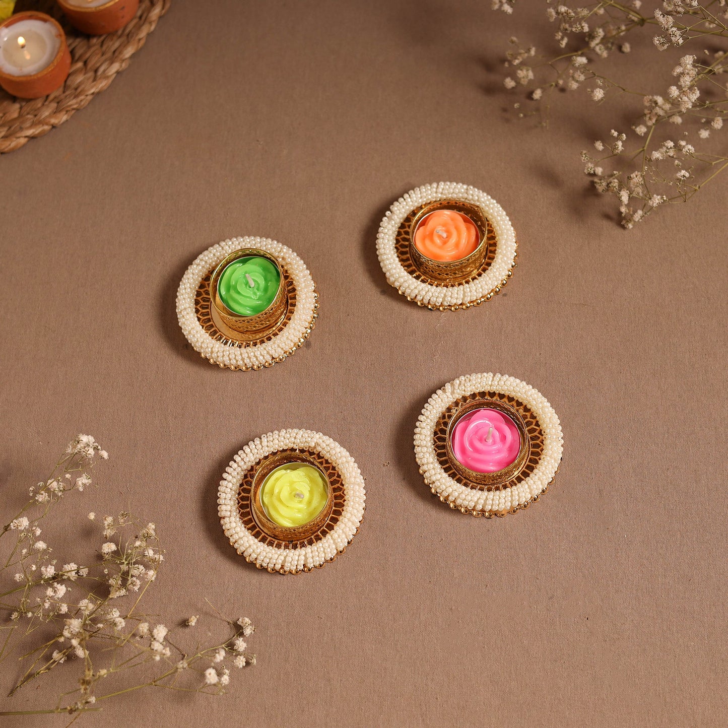 Bead work tealight candle holder (set of 4) 04 - handcrafted