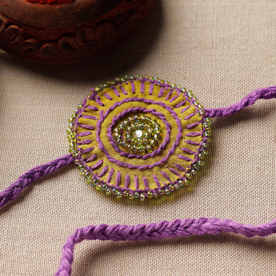Handmade Beads & Thread Embroidered Reusable Rakhi by Neeli Titlee 71