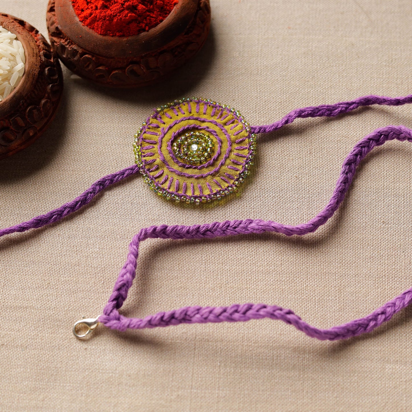 Handmade Beads & Thread Embroidered Reusable Rakhi by Neeli Titlee 71
