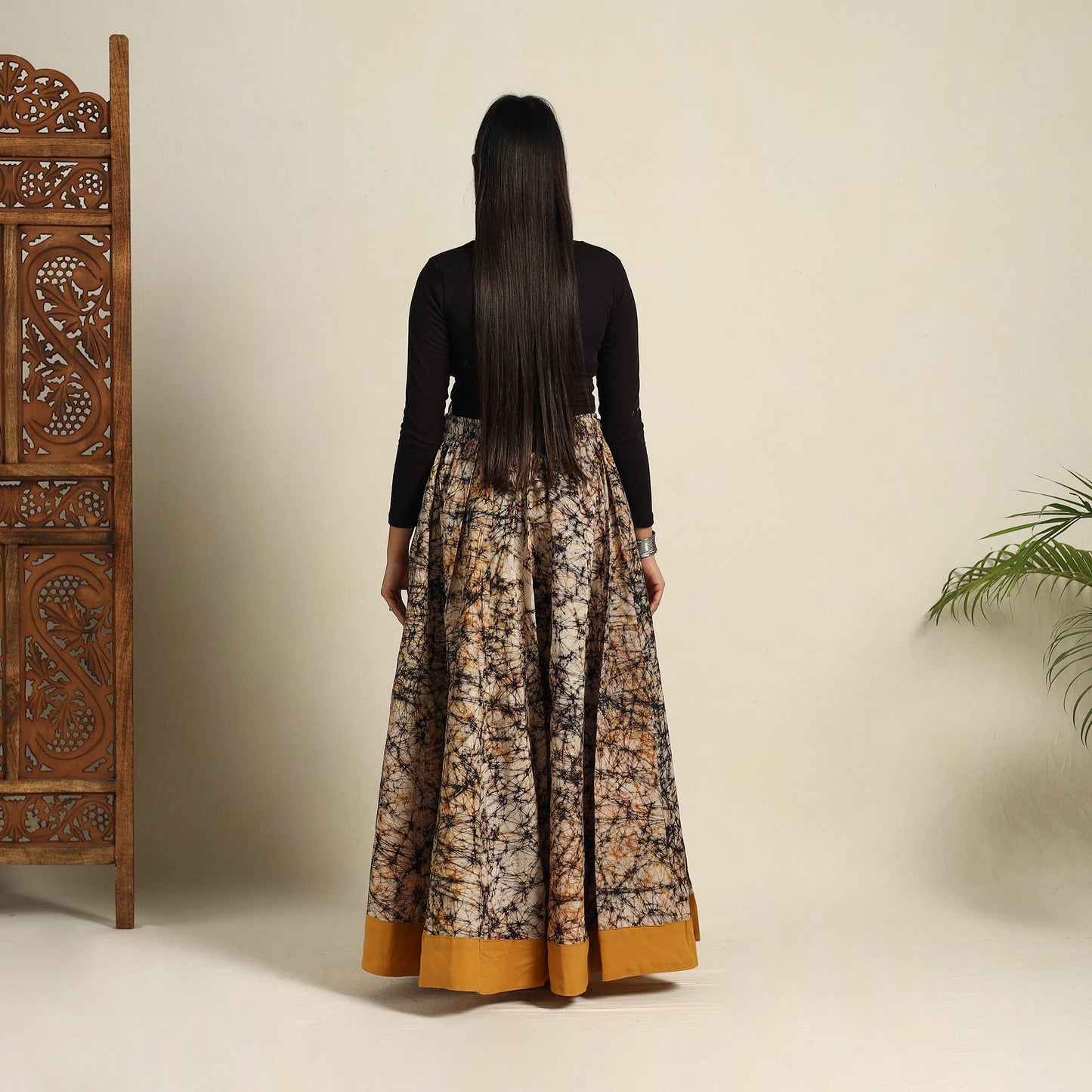 Buy 24 Kali Beige Patchwork Batik Print Cotton Long Skirt