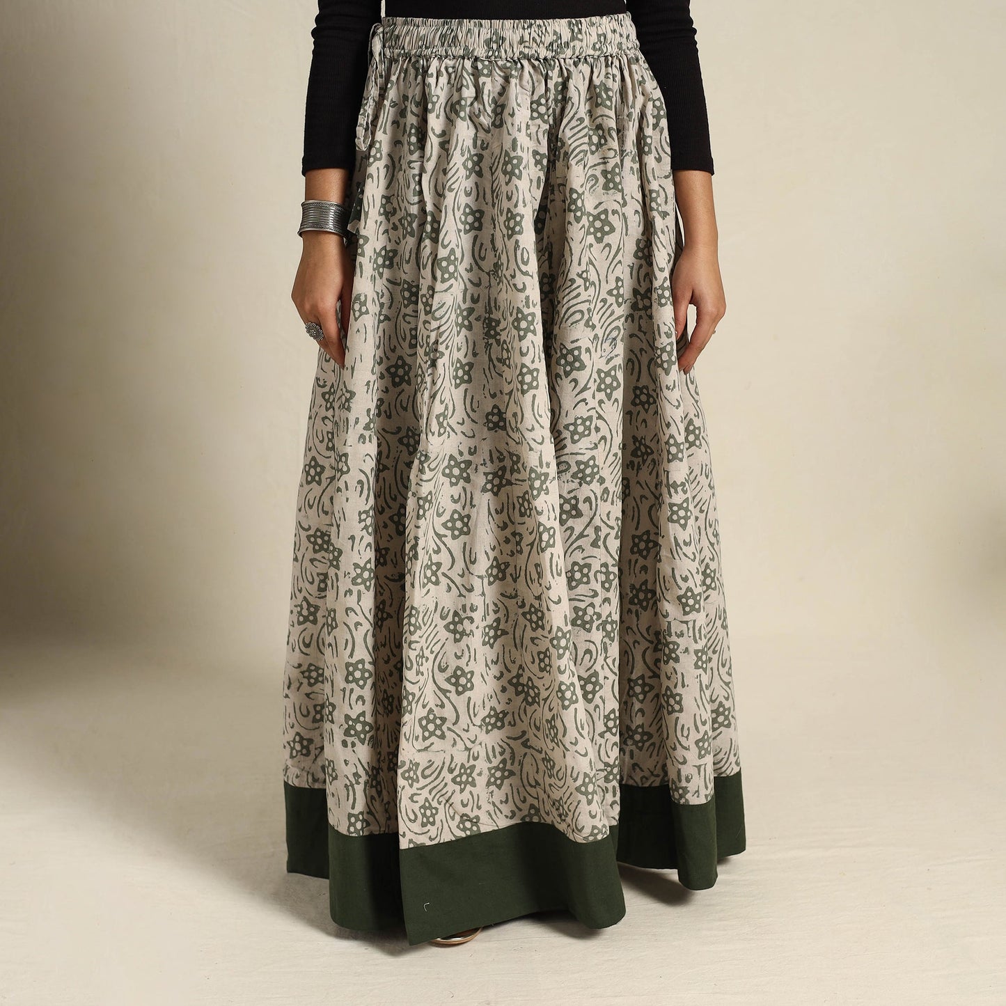 Beige 24 Kali Patchwork Batik Print Cotton Long Skirt