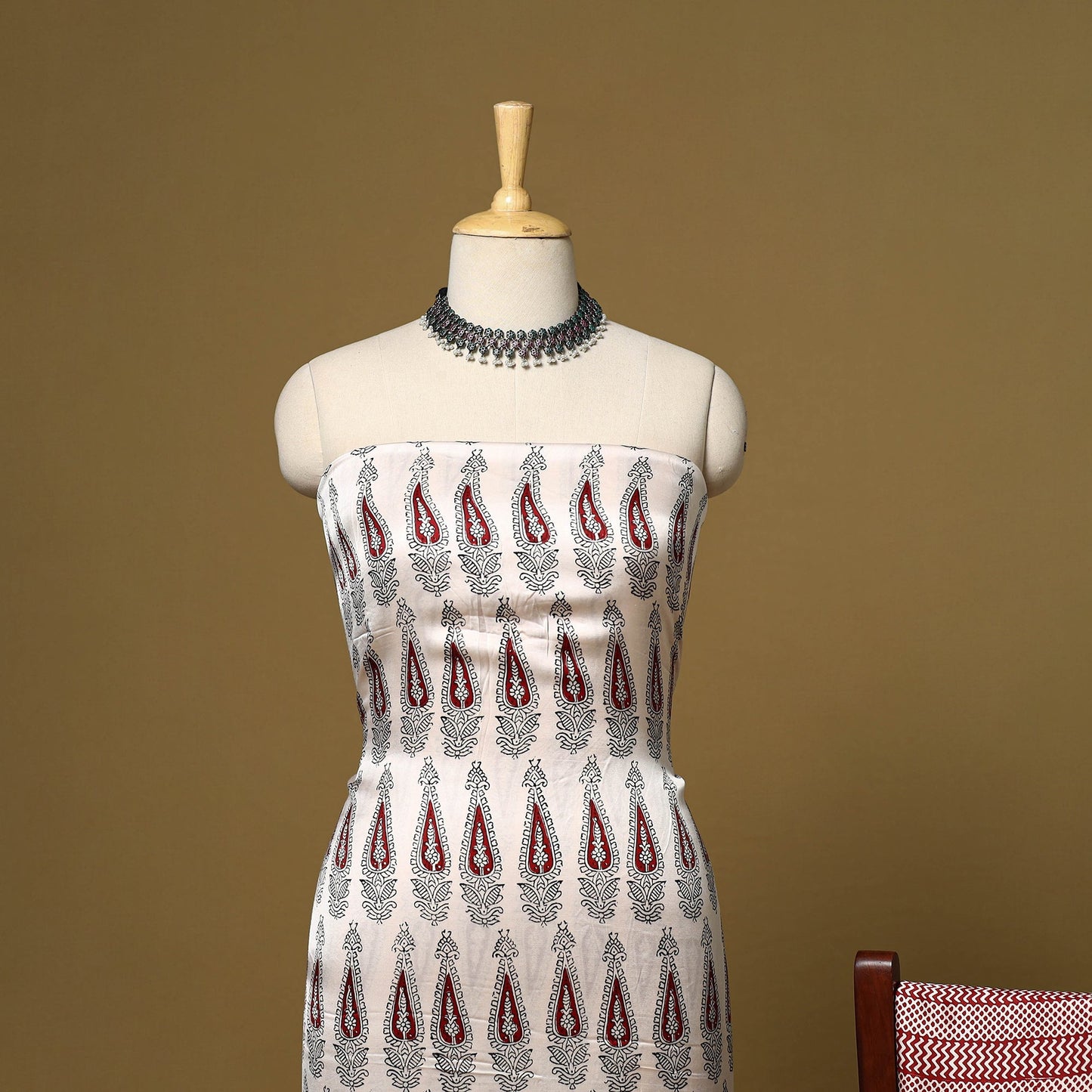 Beige - 3pc modal silk unstitched bagh dress material 26