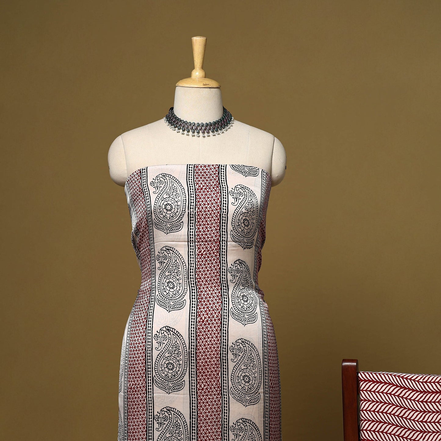 Beige - 3pc modal silk unstitched bagh dress material 31