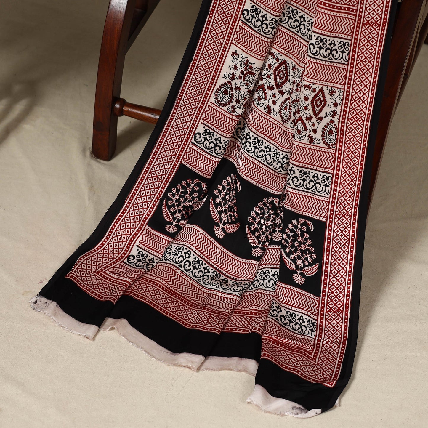 White - 3pc Modal Silk Unstitched Bagh Print Suit Material Set