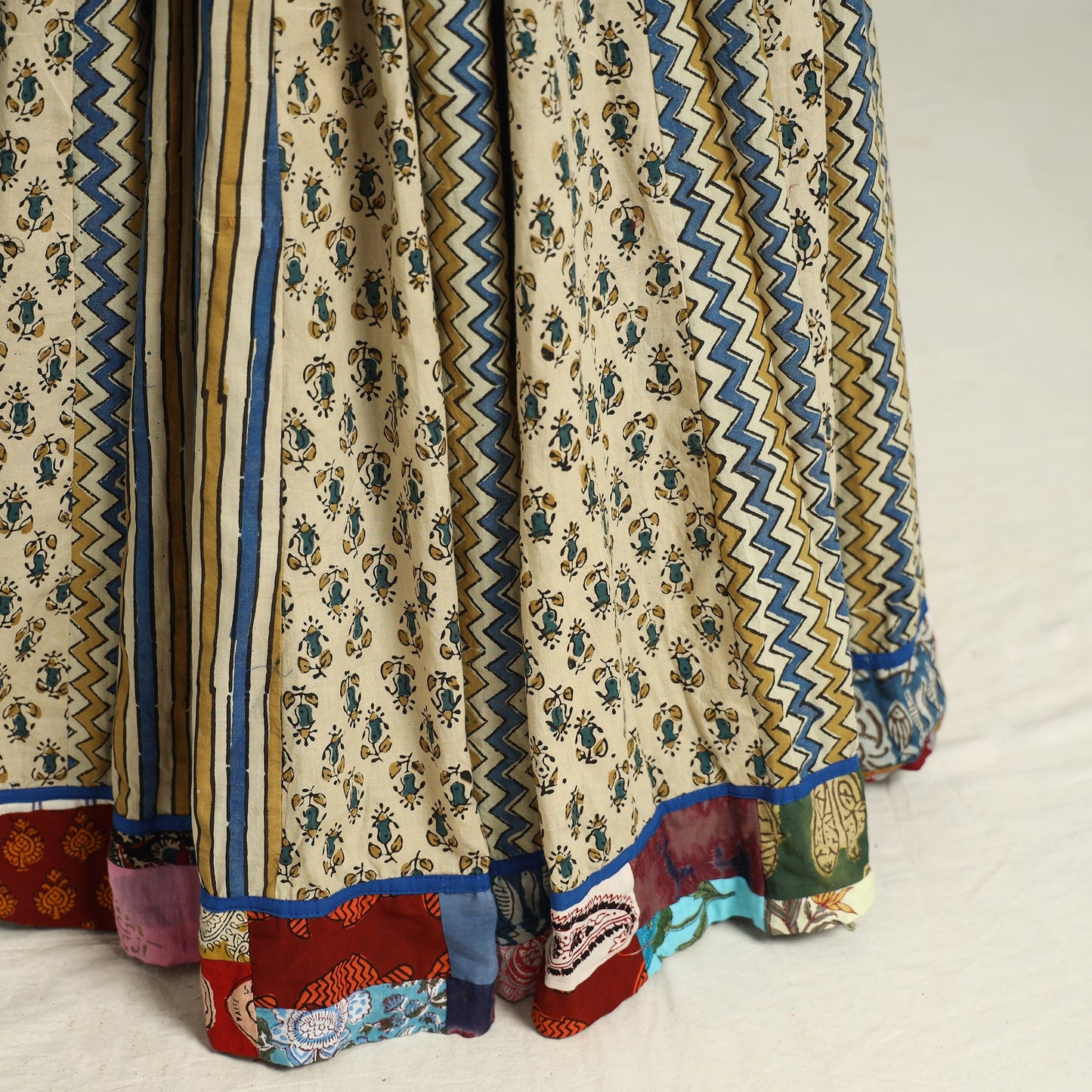 Ajrakh Block Printed 24 Kali Patchwork Cotton Long Skirt 36 Online at iTokri.com