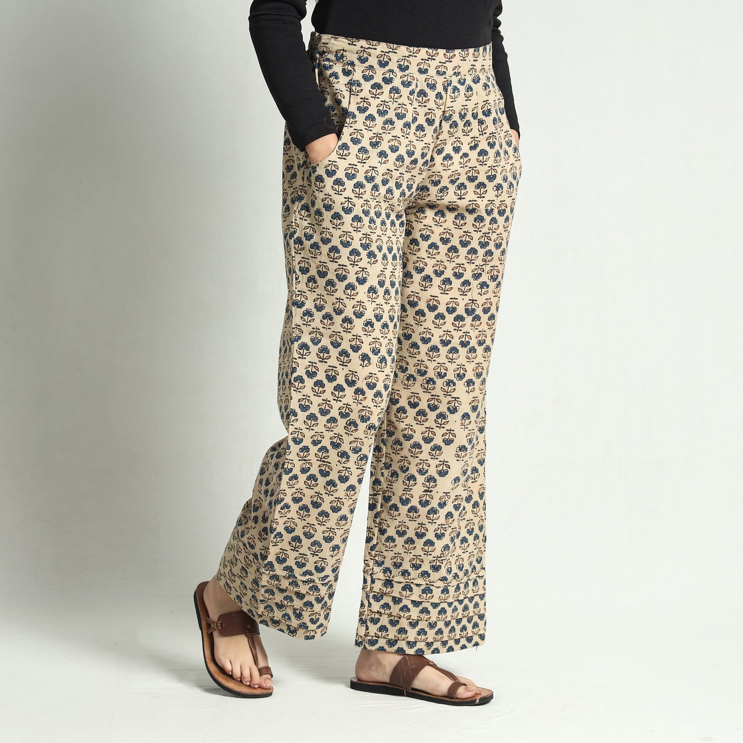 Buy Ajrakh Block Printed Cotton Elasticated Palazzo Online at iTokri.com