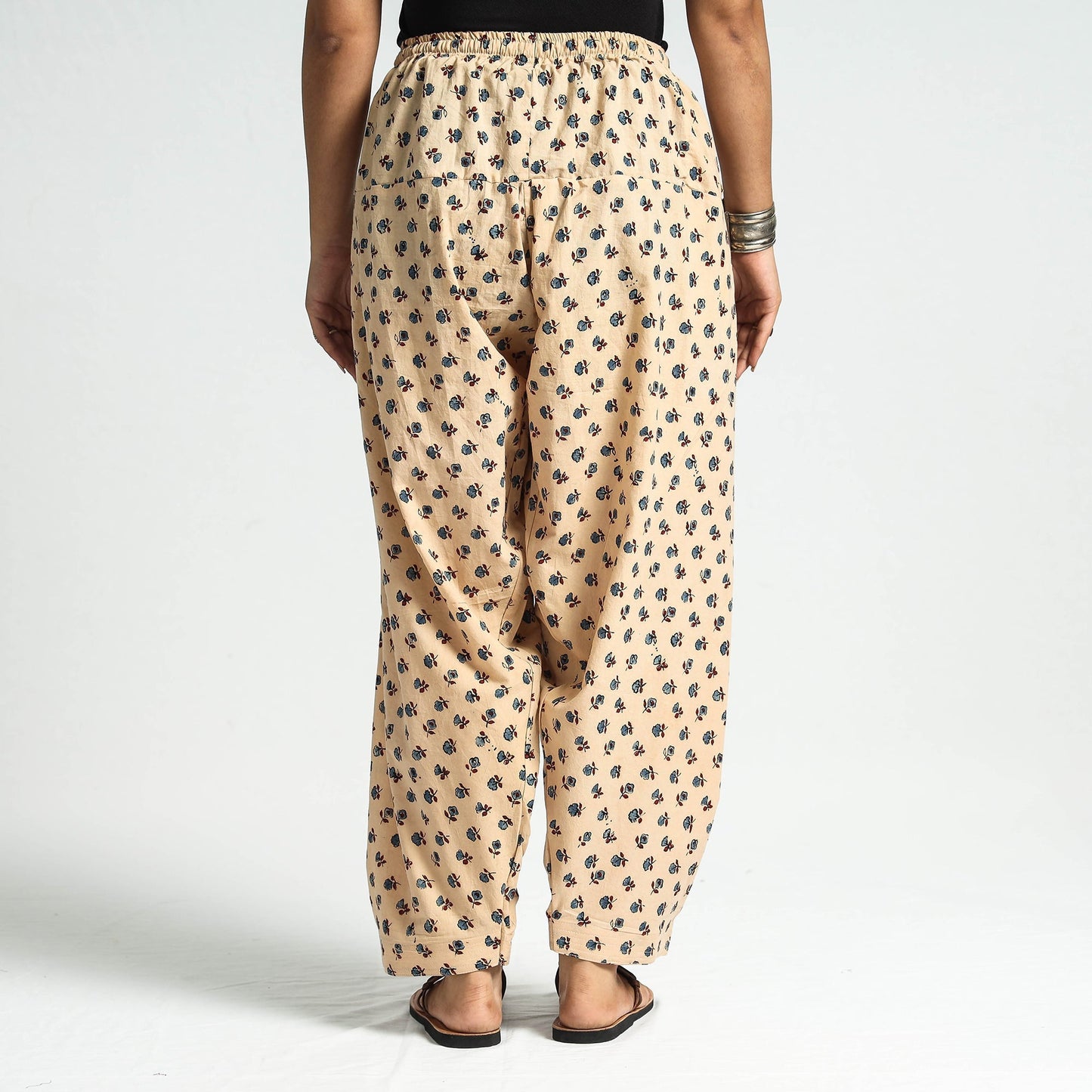 Beige - printed cotton elasticated salwar - handcrafted