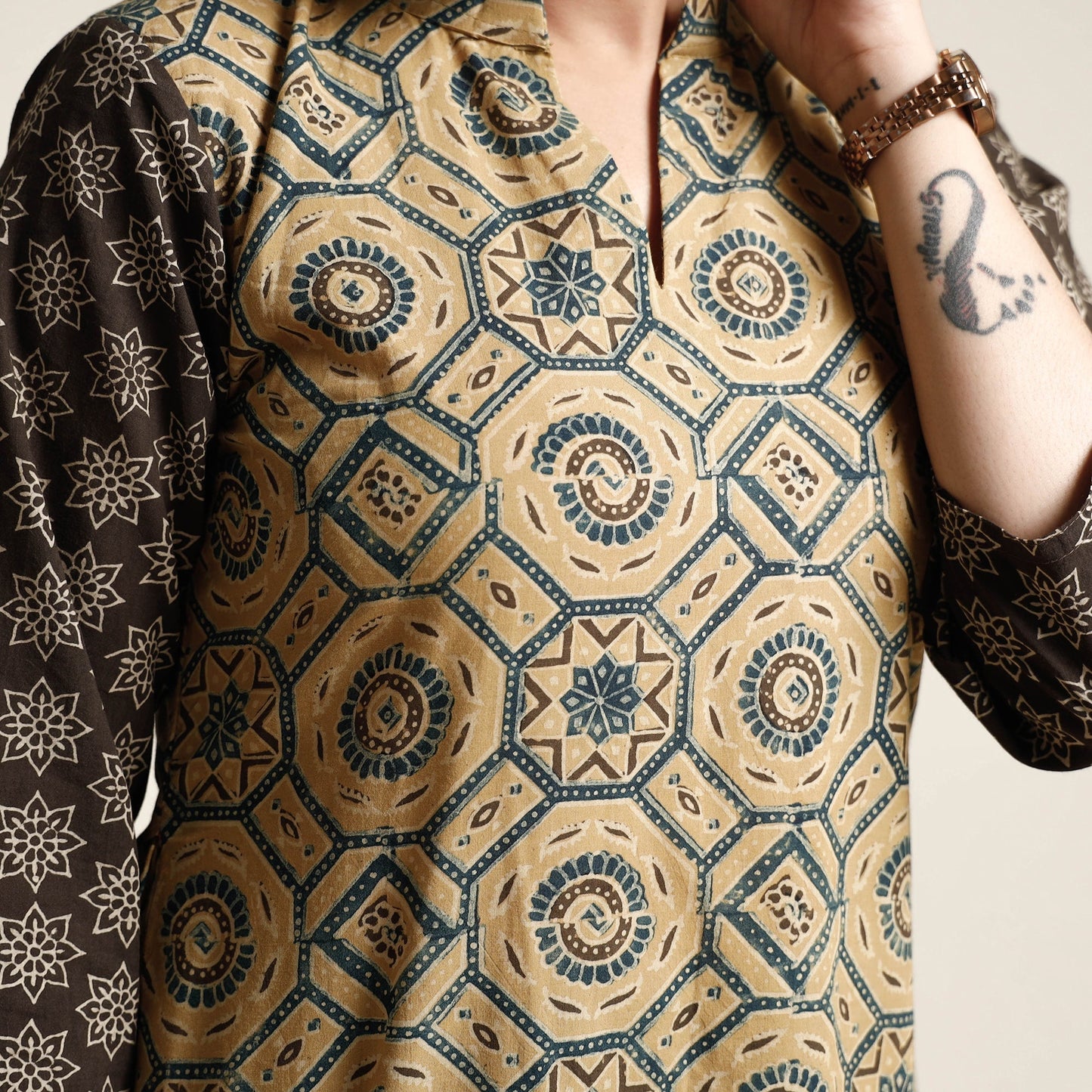 Buy Ajrakh Block Printed Cotton Kurta with Palazzo & Dupatta Set Online at iTokri.com