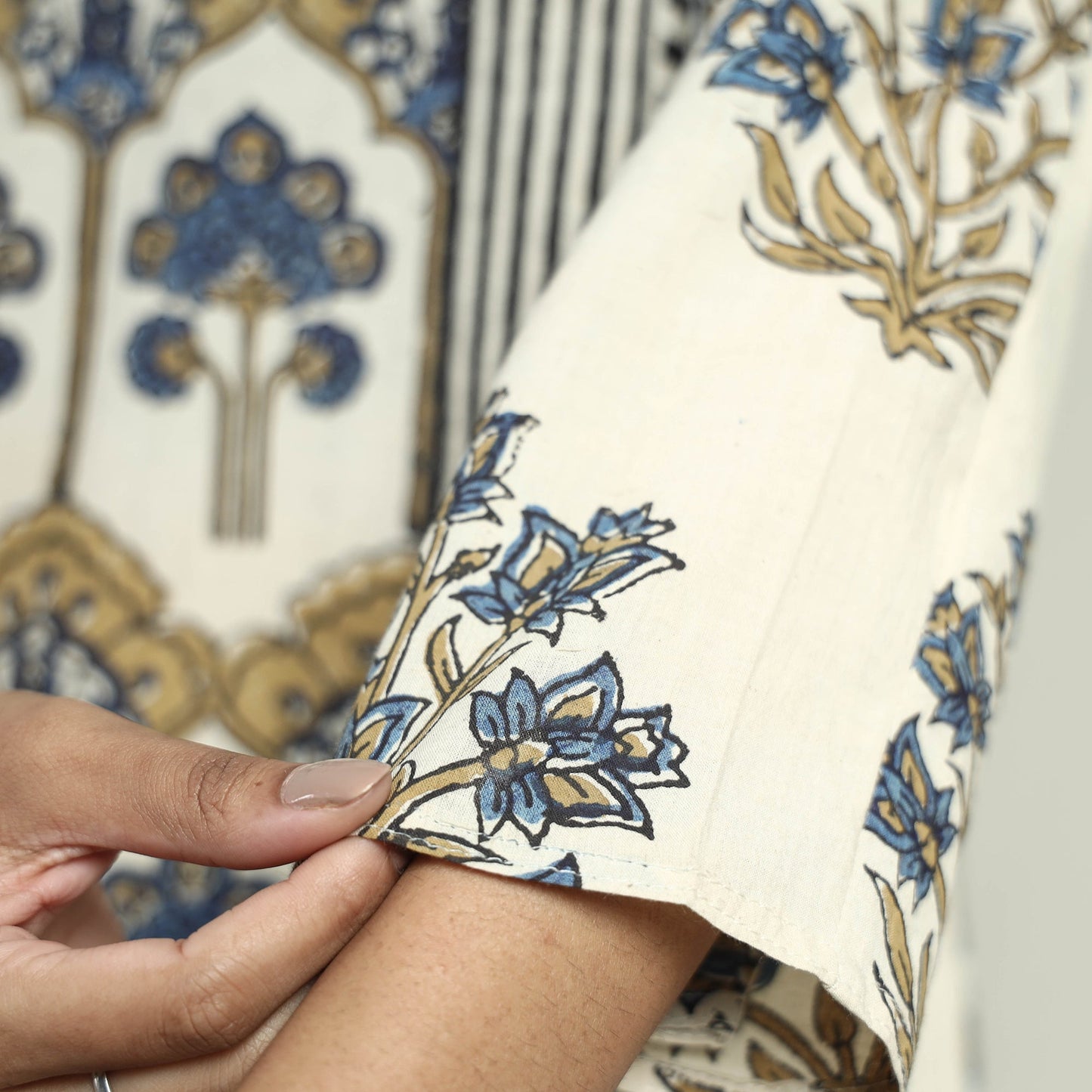 Ajrakh Block Printed Cotton Kurta With Palazzo & Dupatta Set