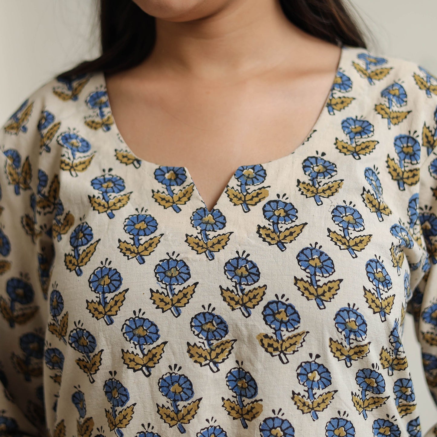 Ajrakh Block Print Cotton Long Straight Kurta for Women