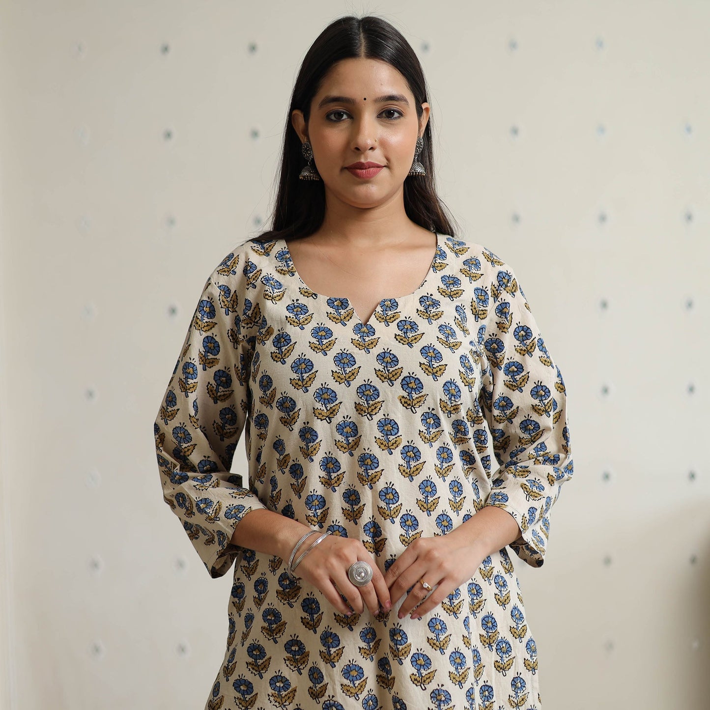 Ajrakh Block Print Cotton Long Straight Kurta for Women