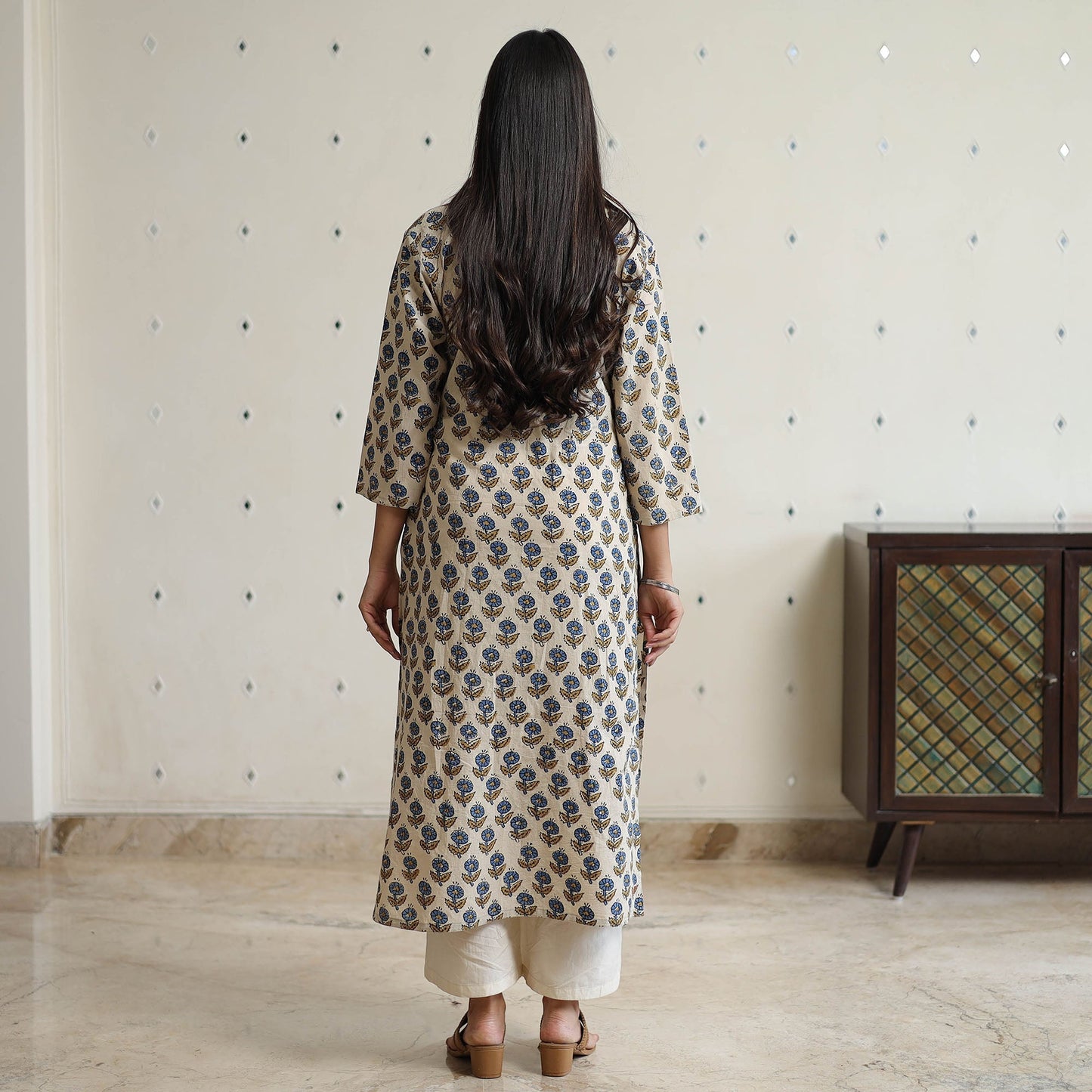 Ajrakh Block Print Cotton Long Straight Kurta for Women