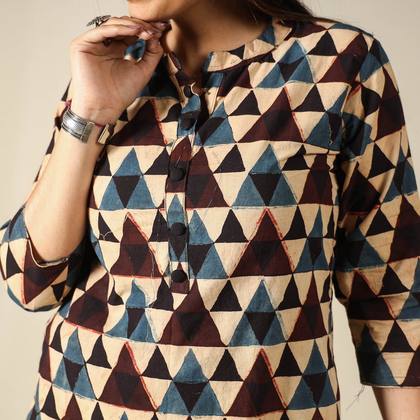 Ajrakh Block Printed Cotton Straight Kurta for Women