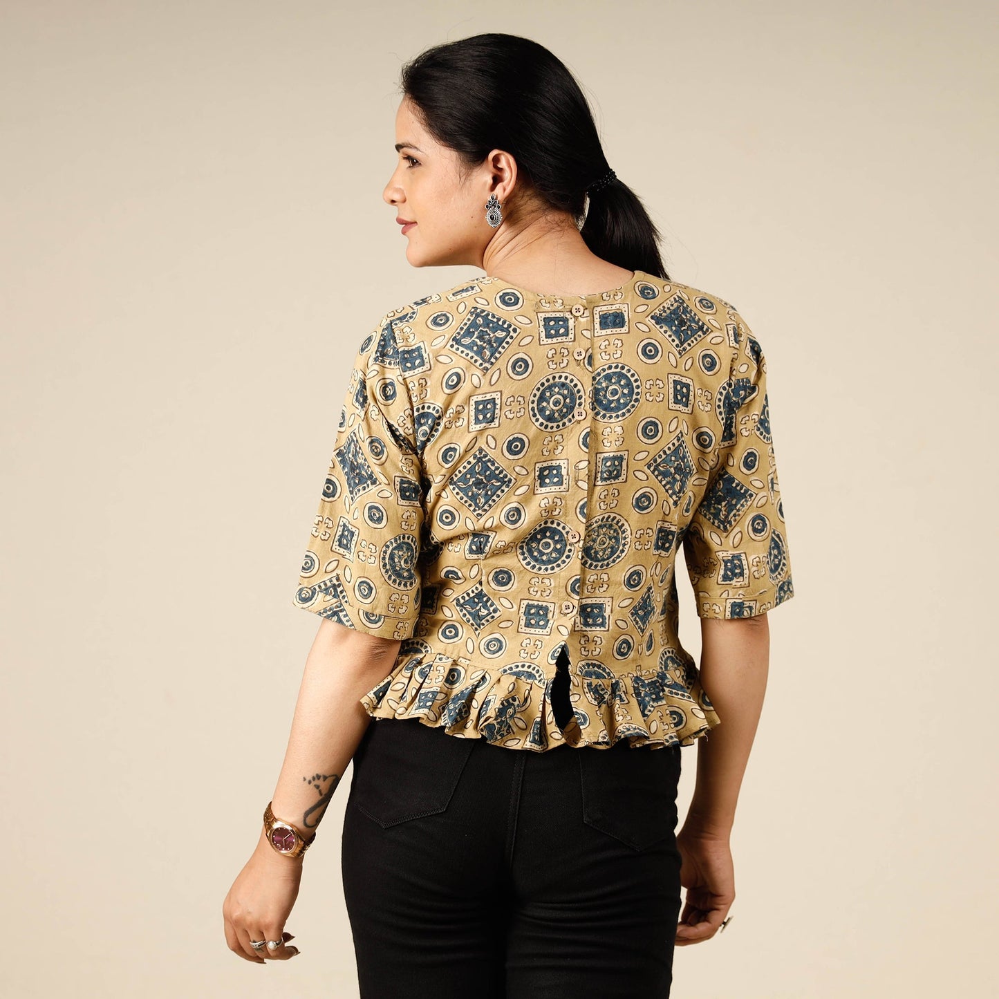 ajrakh cotton crop top
