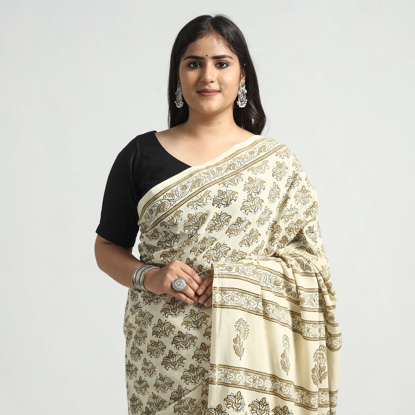 Akola Hand Block Printed Cotton Saree