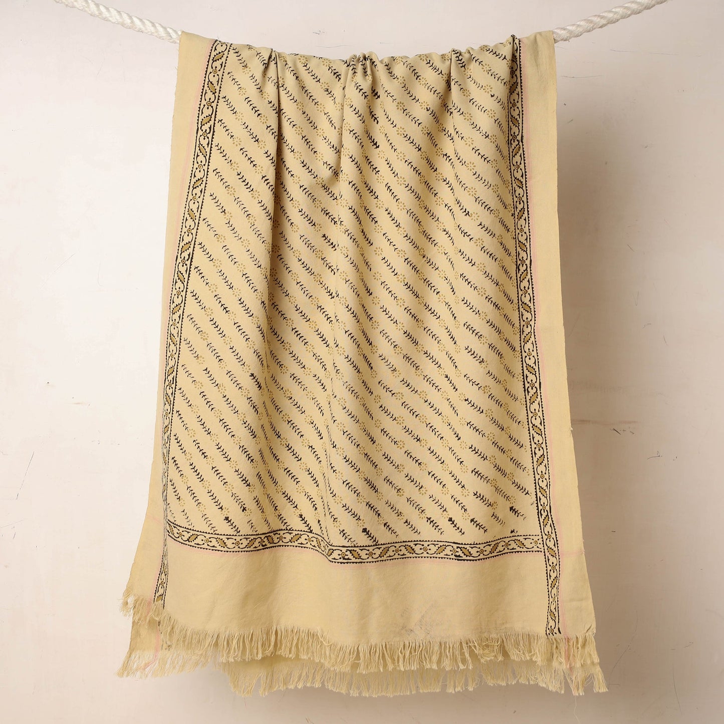 Beige Akola Block Printed Pure Handloom Cotton Towel