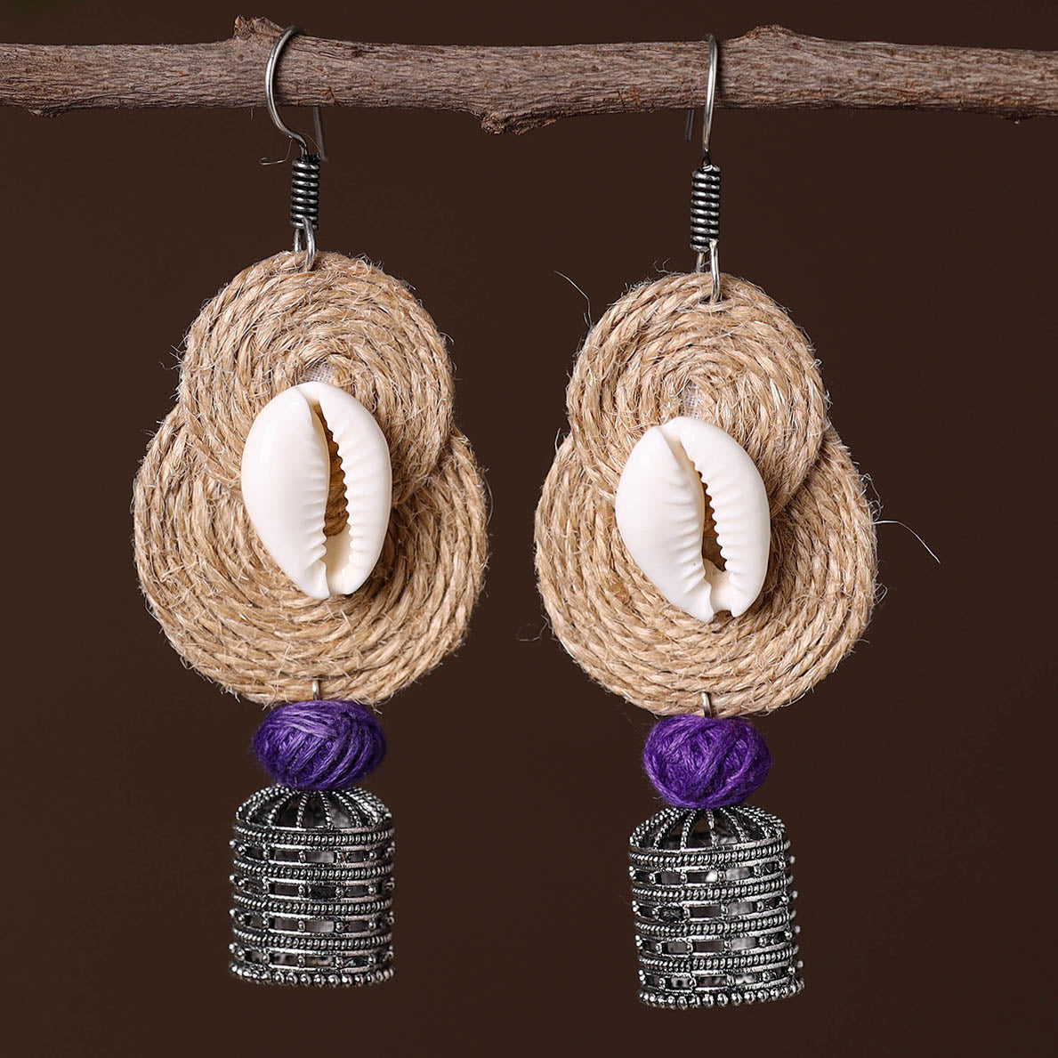 Beige - anaya german silver jute jhumki earrings