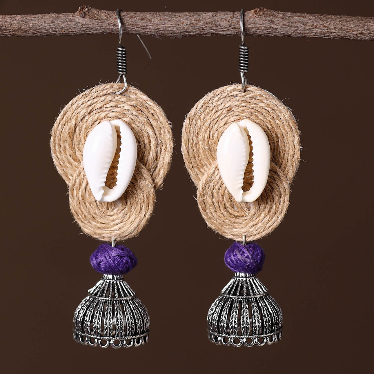 Beige - ashvi german silver jute jhumki earrings