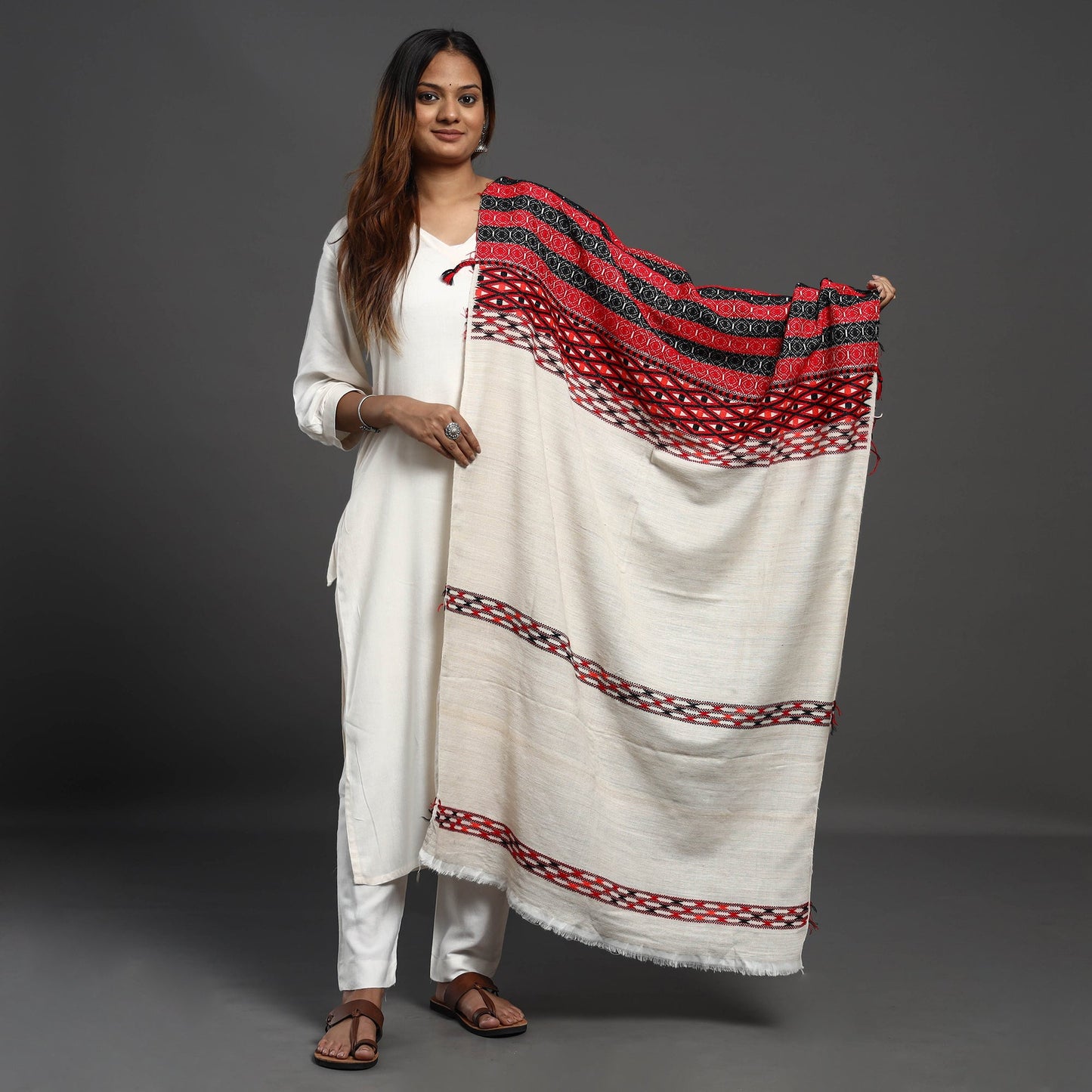 Assamese Gero Design Mising Eri Silk Handloom Shawl cum Stole
