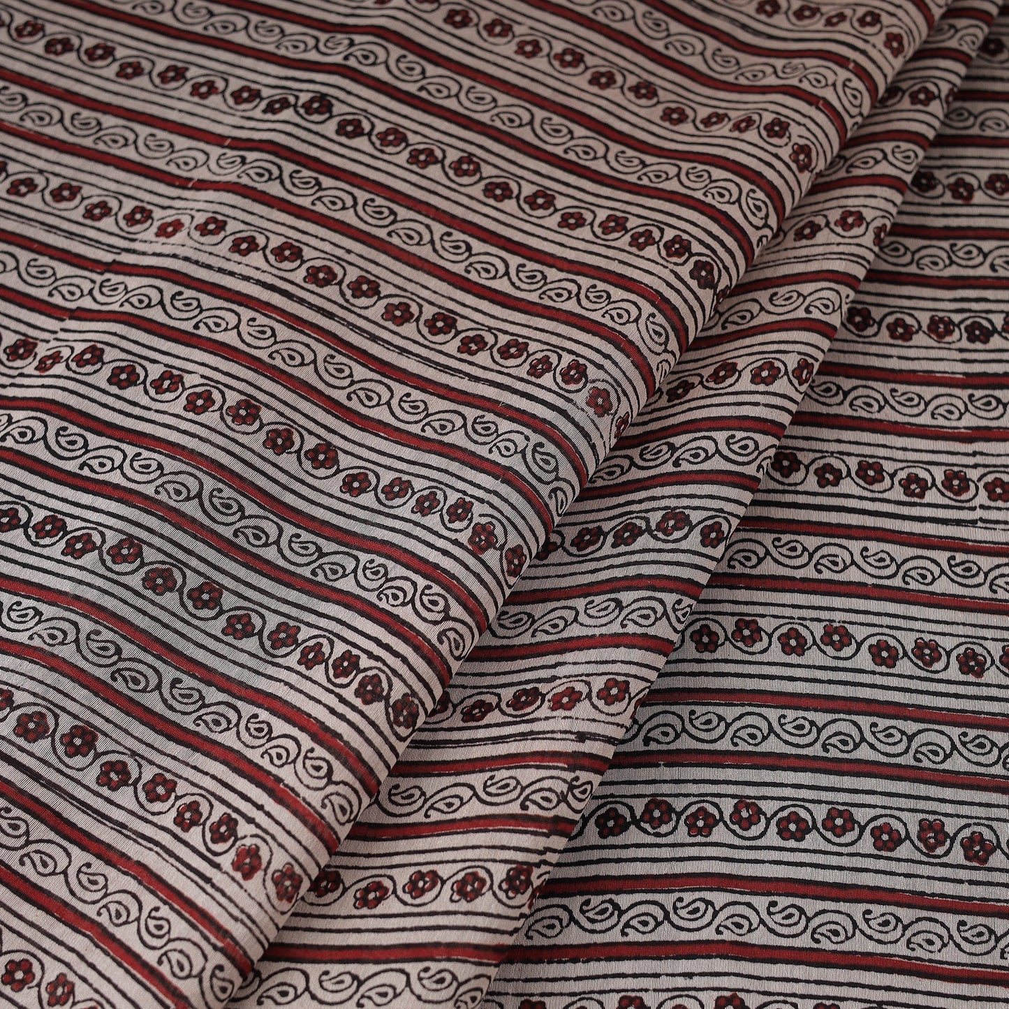 Red Chanderi Silk Bagh Print Fabric