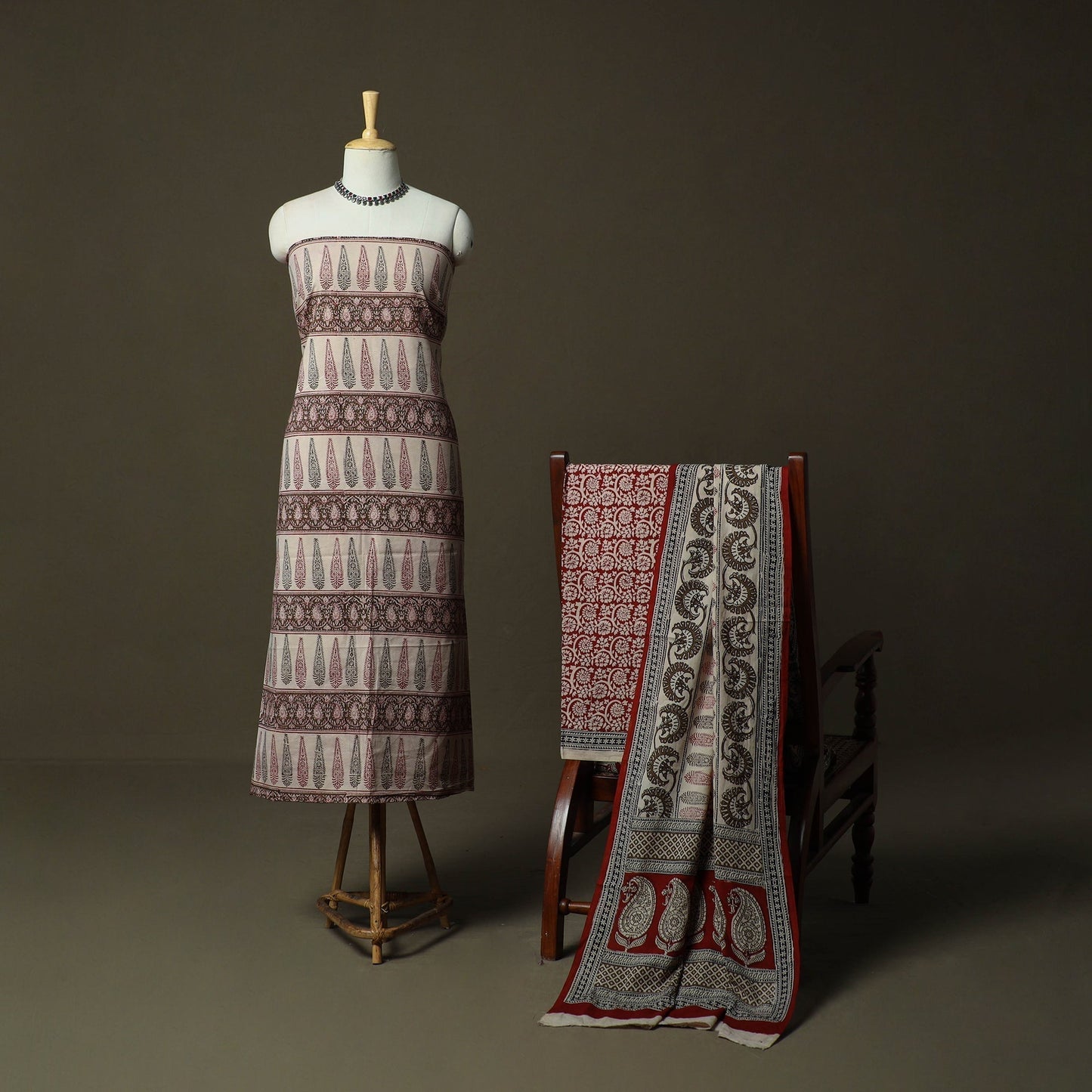 Bagh hand block print natural dyed cotton 3pc unstitched