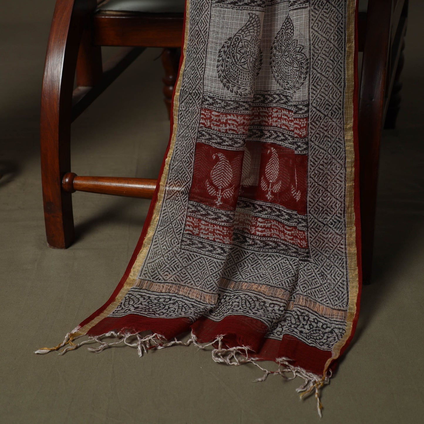 Bagh hand block print natural dyed kota doria cotton 3pc